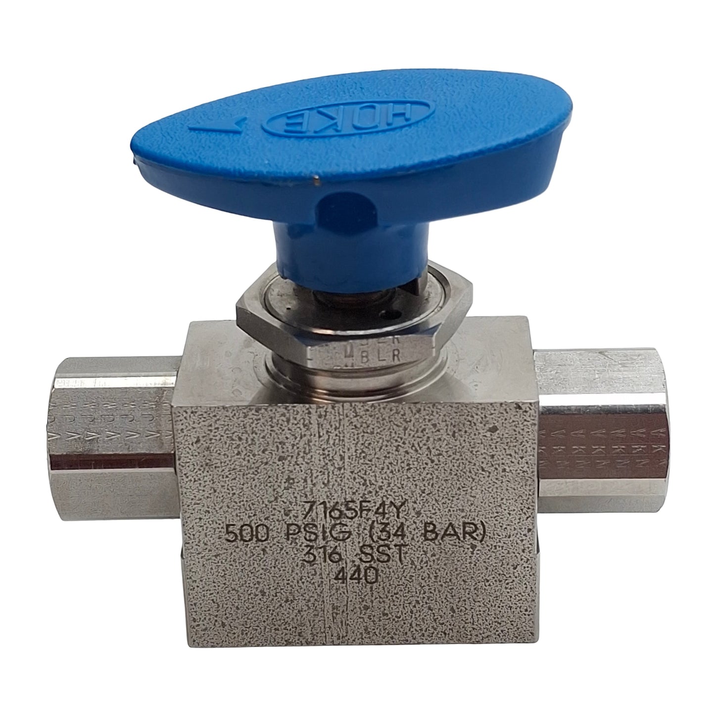 Used Hoke 7165F4Y Stainless Steel Ball Valve, 3-Way, 1/4in NPT Female, 500psi, 0.57Cv