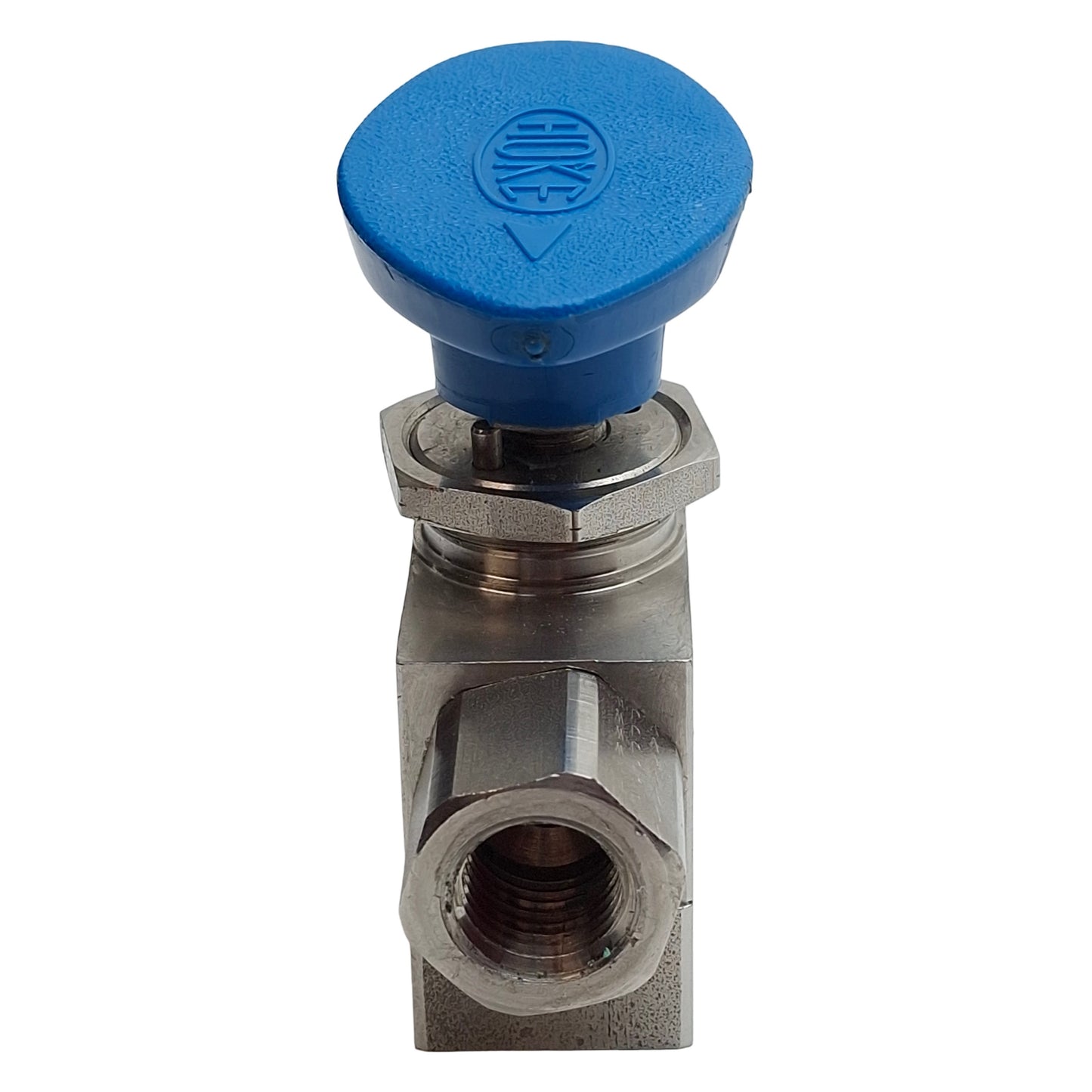 Used Hoke 7165F4Y Stainless Steel Ball Valve, 3-Way, 1/4in NPT Female, 500psi, 0.57Cv