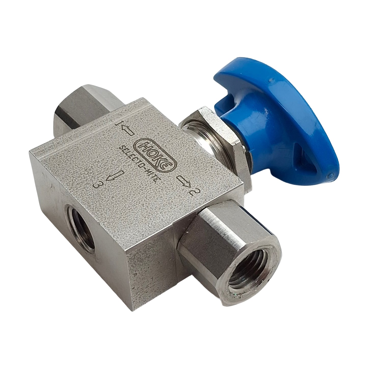 Used Hoke 7165F4Y Stainless Steel Ball Valve, 3-Way, 1/4in NPT Female, 500psi, 0.57Cv