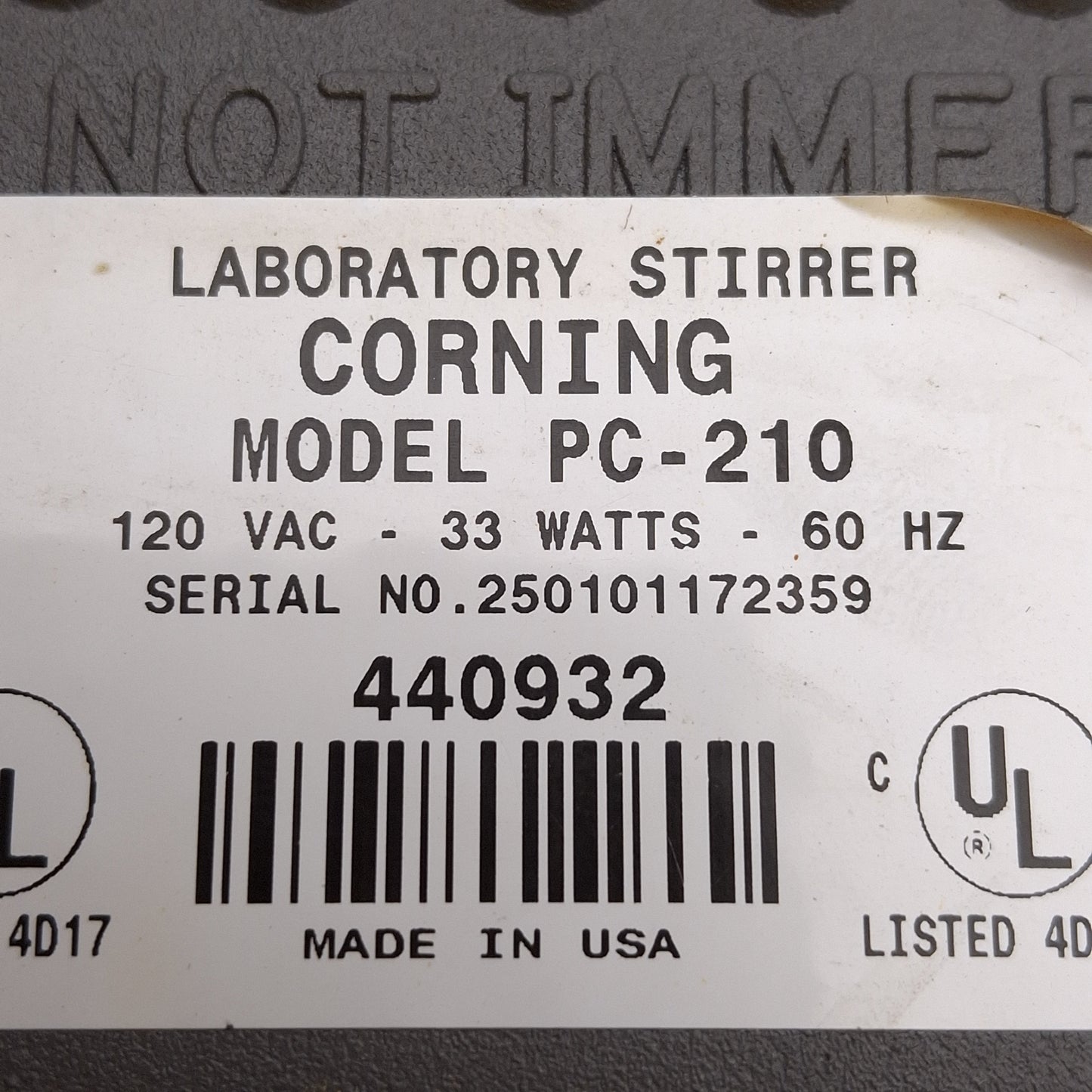Used Corning PC-210 Magnetic Stirrer, 1-Position, 60-1100rpm, 4in x 5in Table, 120VAC