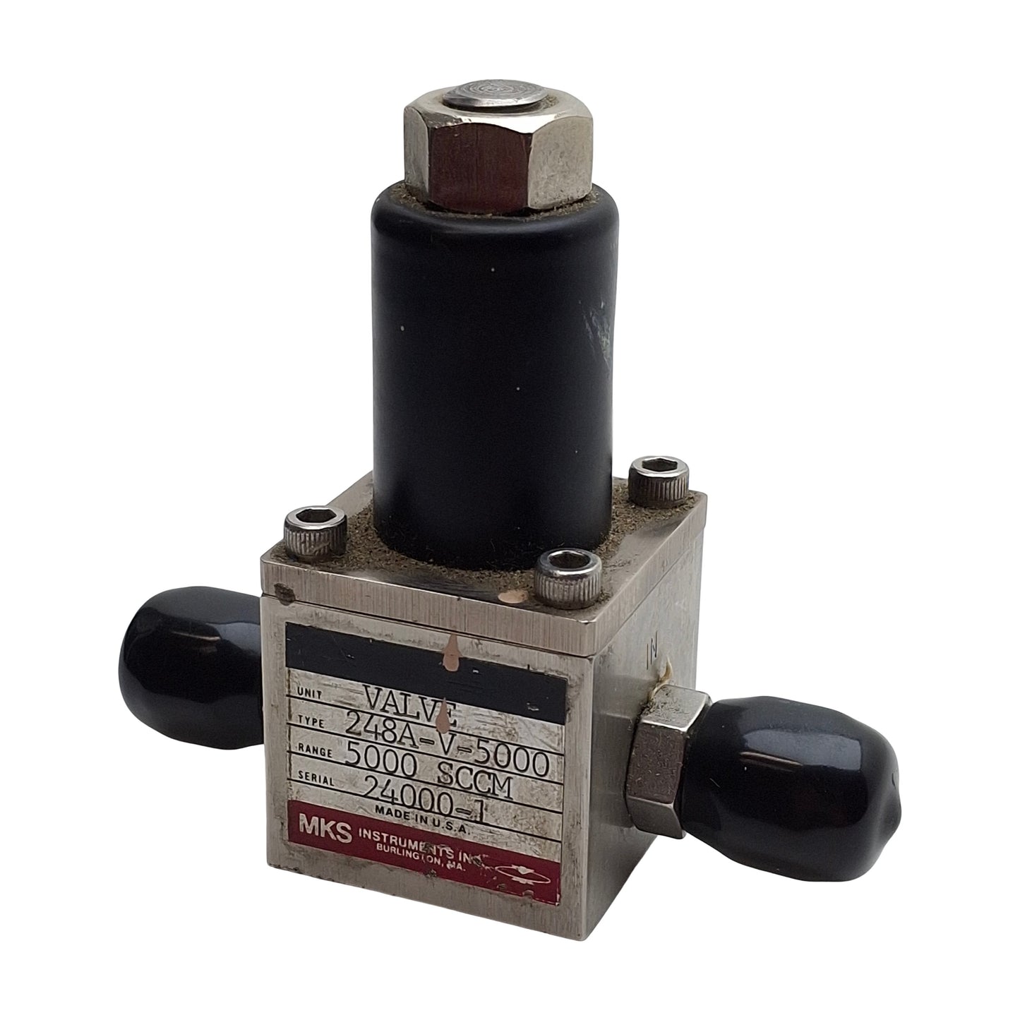 Used MKS 248A-V-5000 Solenoid Flow Control Valve 5000sccm, 0.25" Swagelok, 24VDC Coil