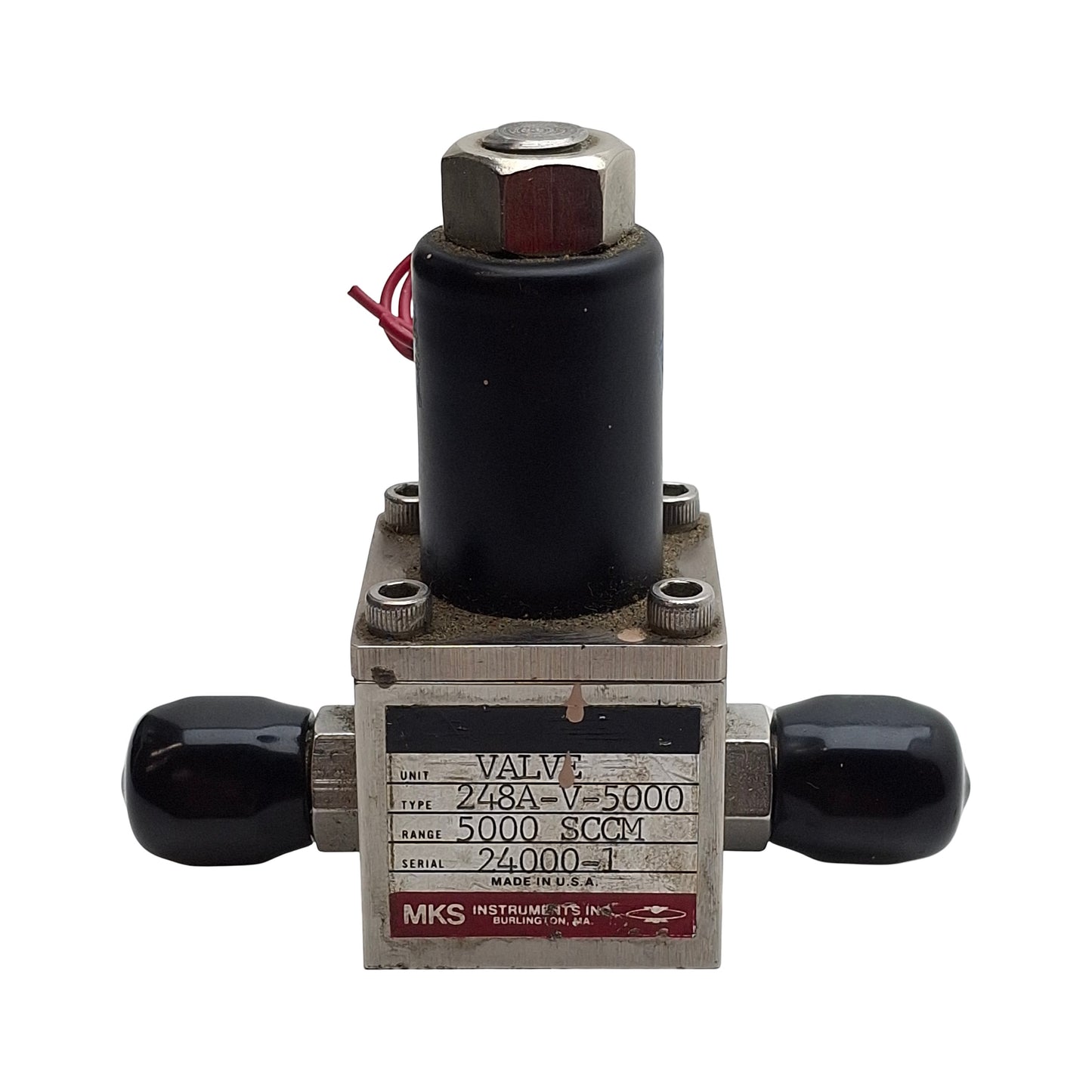 Used MKS 248A-V-5000 Solenoid Flow Control Valve 5000sccm, 0.25" Swagelok, 24VDC Coil