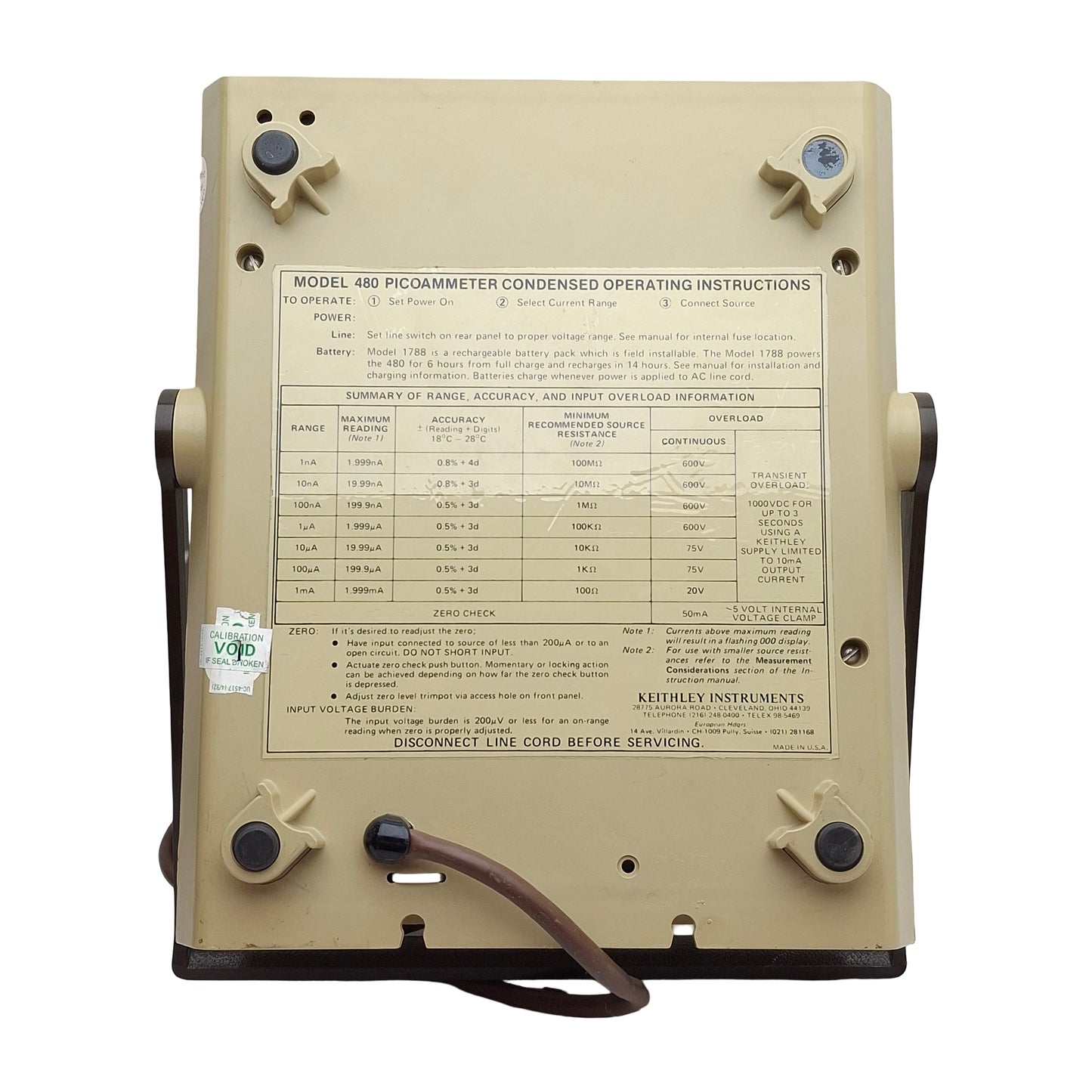 Used Keithley 480 Autoranging Test Picoammeter, 1nA-1mA Range, 20VA 105/250VAC Line