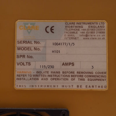 Used Clare H101 Hipot & DC IR Tester 115VAC/230VAC Supply, 3A, 0.01MOhms-500MOhms