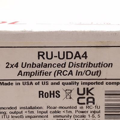 New RDL RU-UDA4 Stereo Unbalanced Audio Distribution Amplifier, 2x4 RCA Jacks, 24VDC