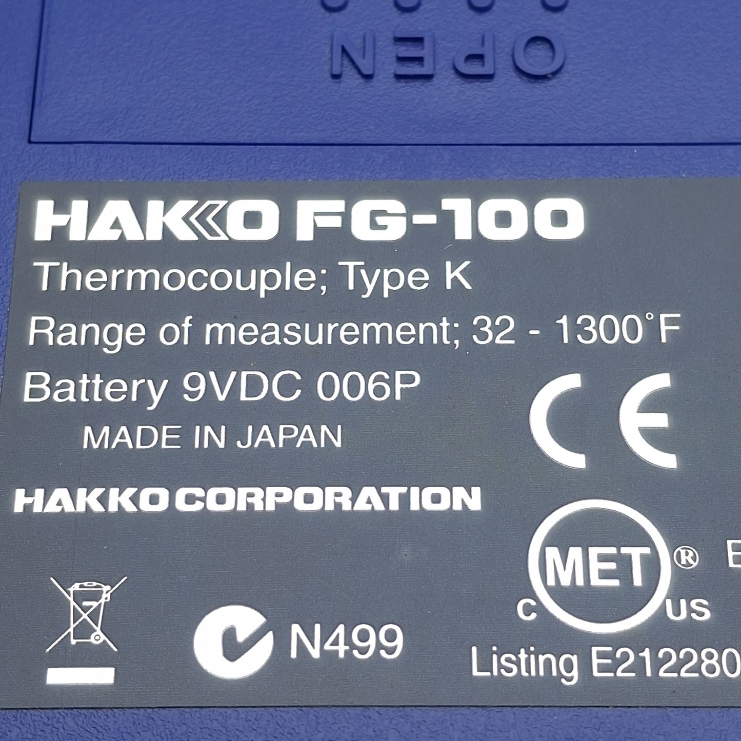 New – Open box Hakko FG100-02 FG-100 Thermometer, 1°F res, 32-1300°F Range, K Type, 9V Battery