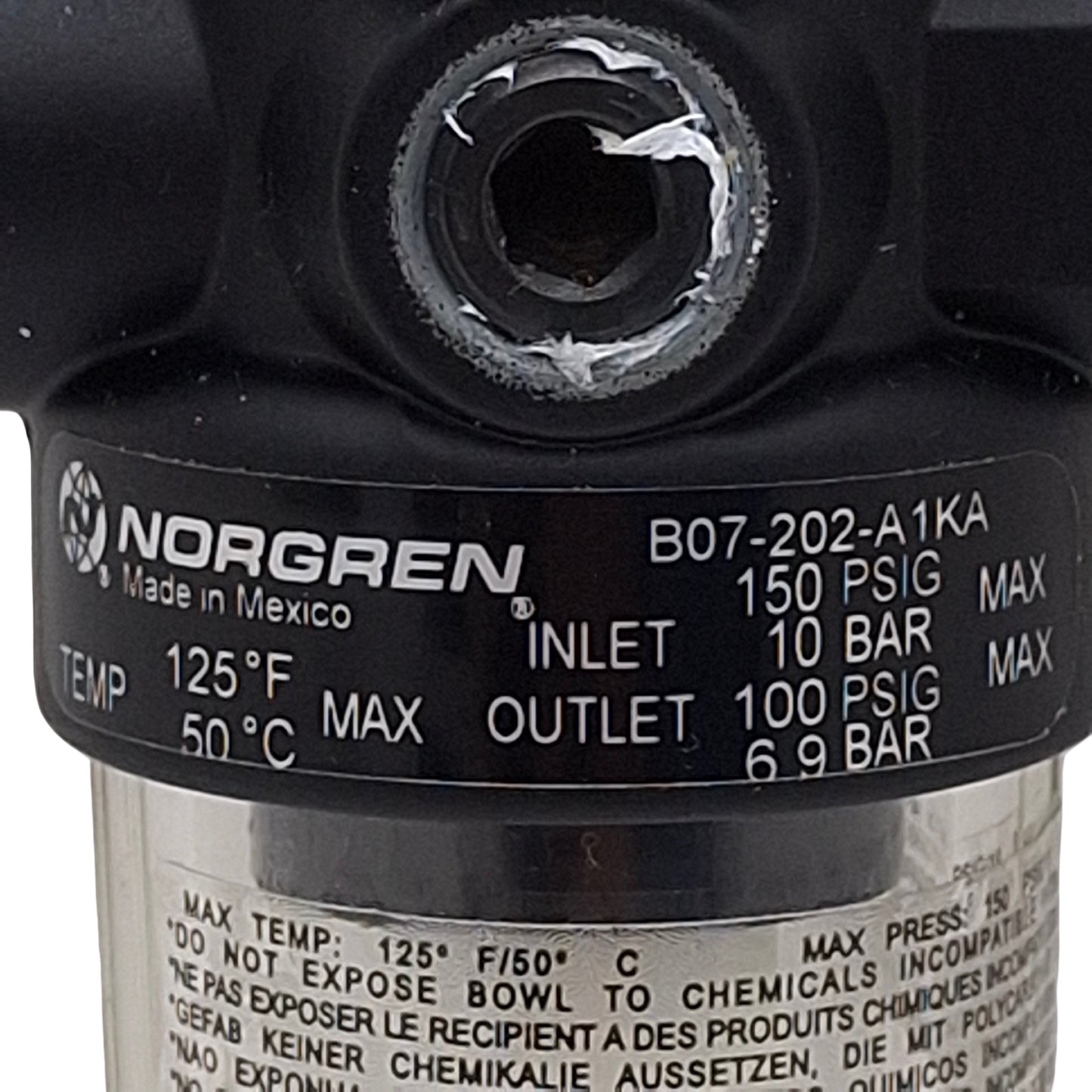 Used Norgren B07-202-A1KA Filter/Regulator, 4-100psi Set, 1/4in PTF, 5µm, 14scfm