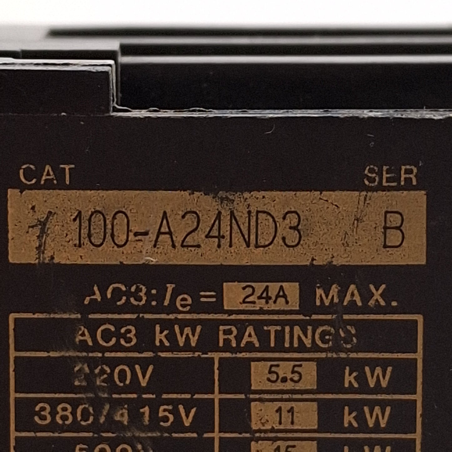 Used Allen Bradley 100-A24ND3 Contactor, 3-Pole, 24A, 20HP @ 3Ø 575VAC, 120VAC Coil