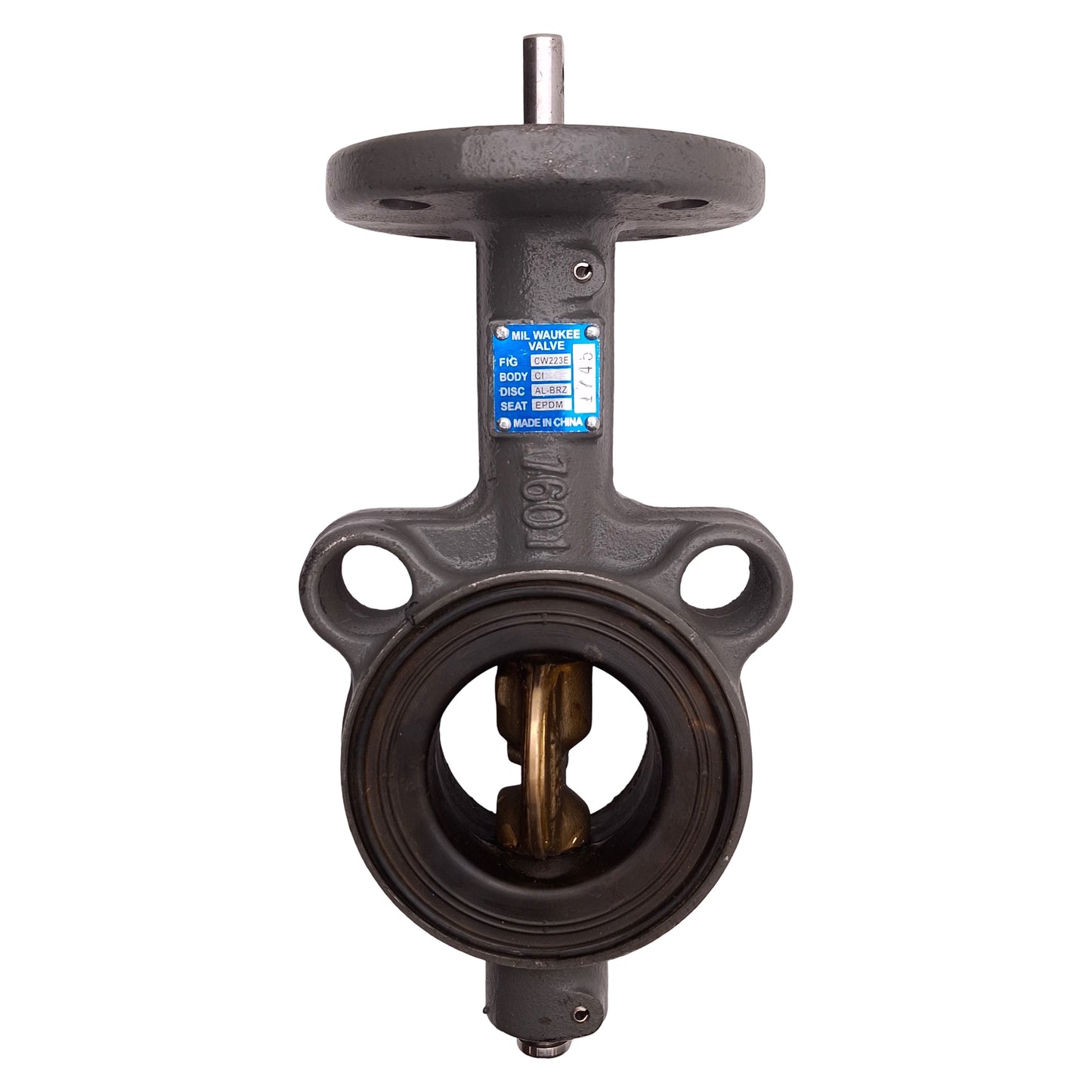 Used Milwaukee Valve CW223E Iron Butterfly Valve 2" Pipe Size, 200psi, ø0.44" Bolt