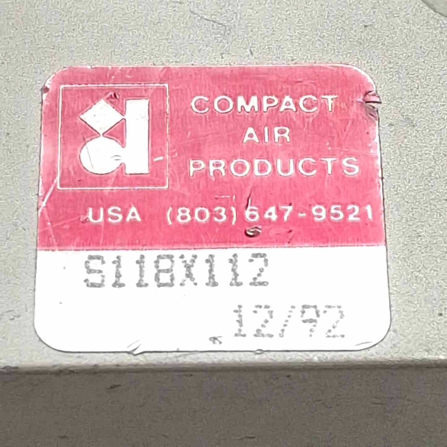 Used Compact S118X112 Pneumatic Cylinder, ø1-1/8in Bore, 1-1/2in Stroke, 1/8in NPT