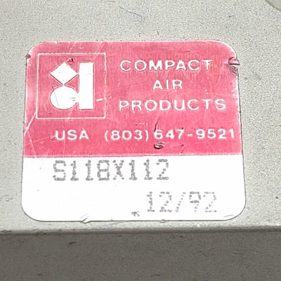 Used Compact S118X112 Pneumatic Cylinder, ø1-1/8in Bore, 1-1/2in Stroke, 1/8in NPT