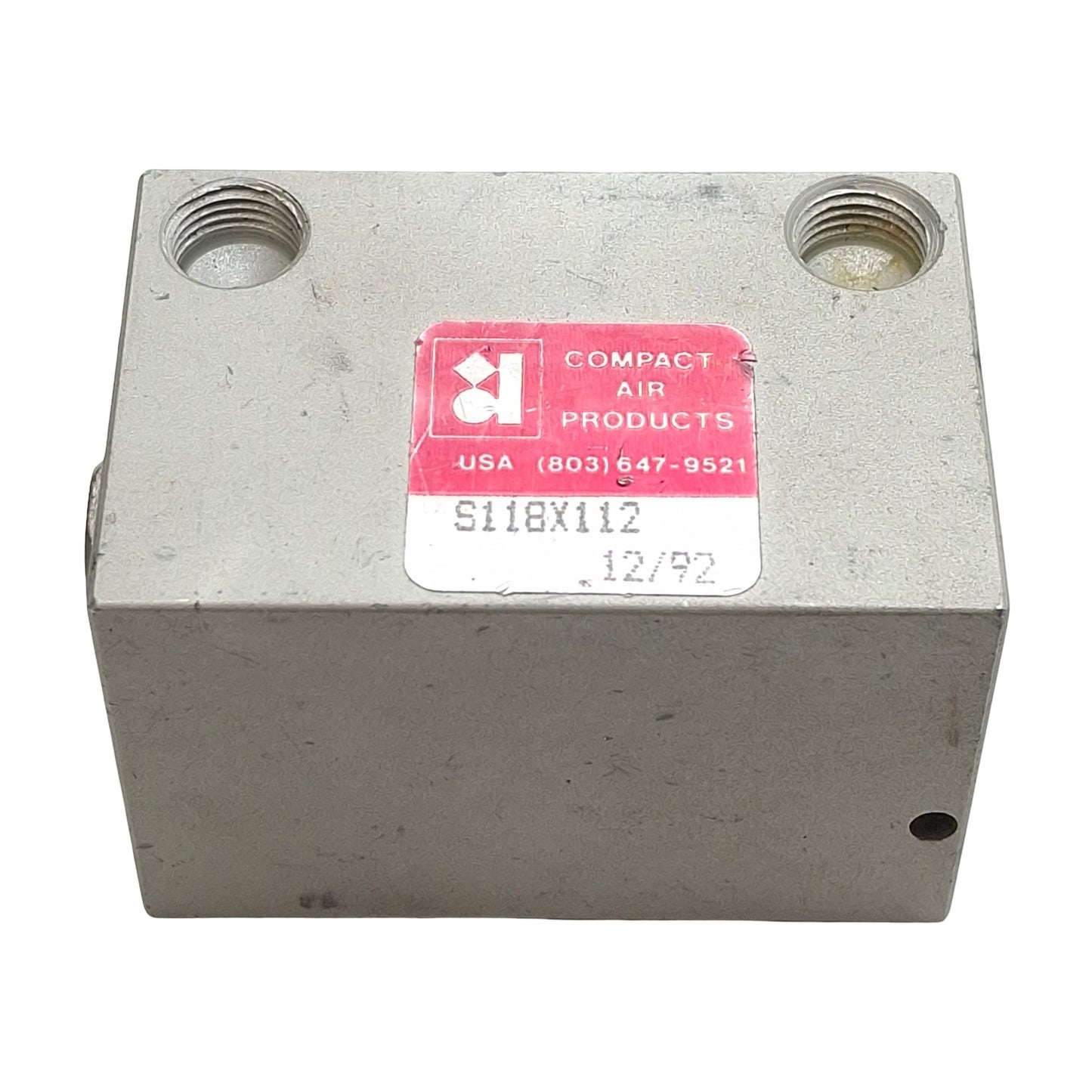 Used Compact S118X112 Pneumatic Cylinder, ø1-1/8in Bore, 1-1/2in Stroke, 1/8in NPT