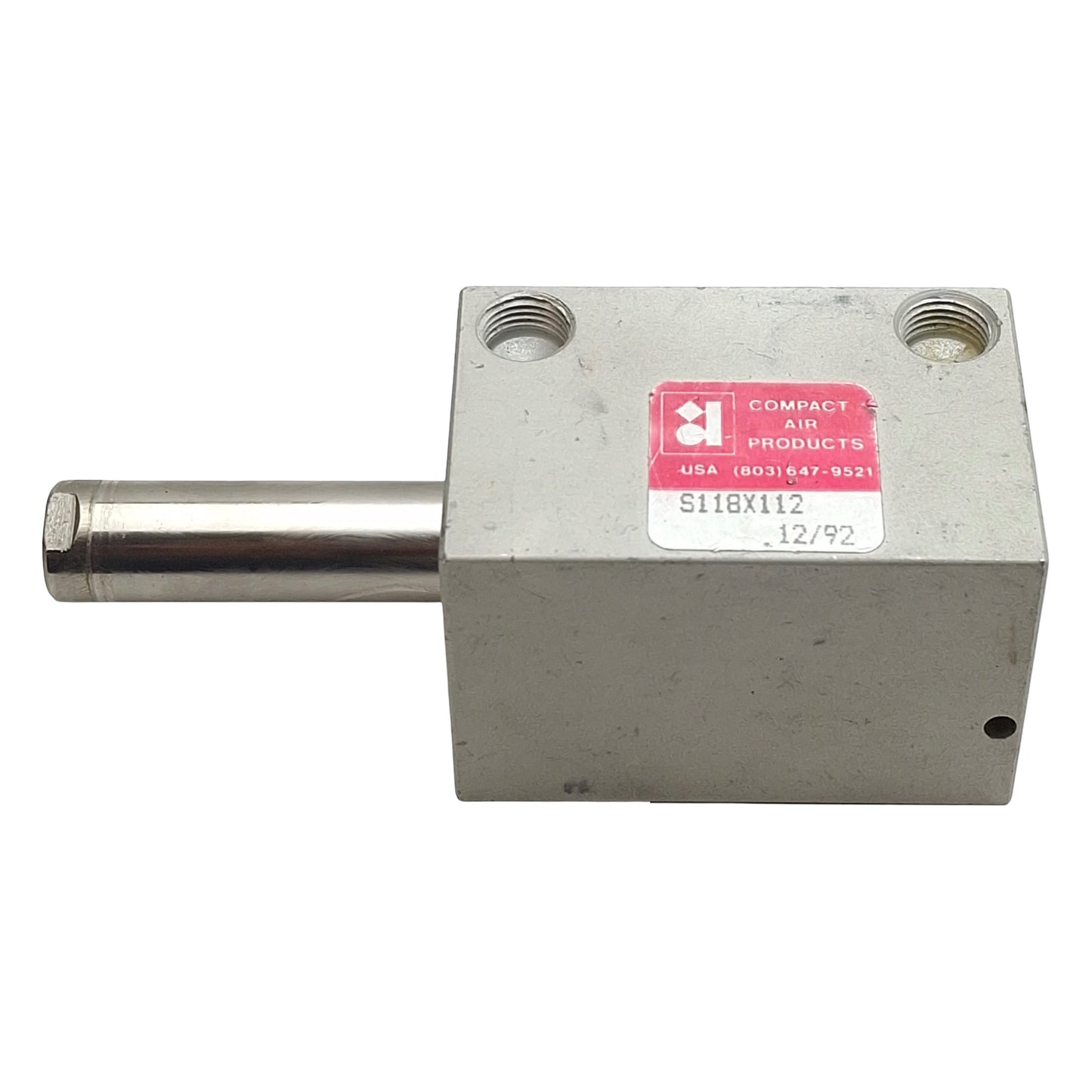 Used Compact S118X112 Pneumatic Cylinder, ø1-1/8in Bore, 1-1/2in Stroke, 1/8in NPT