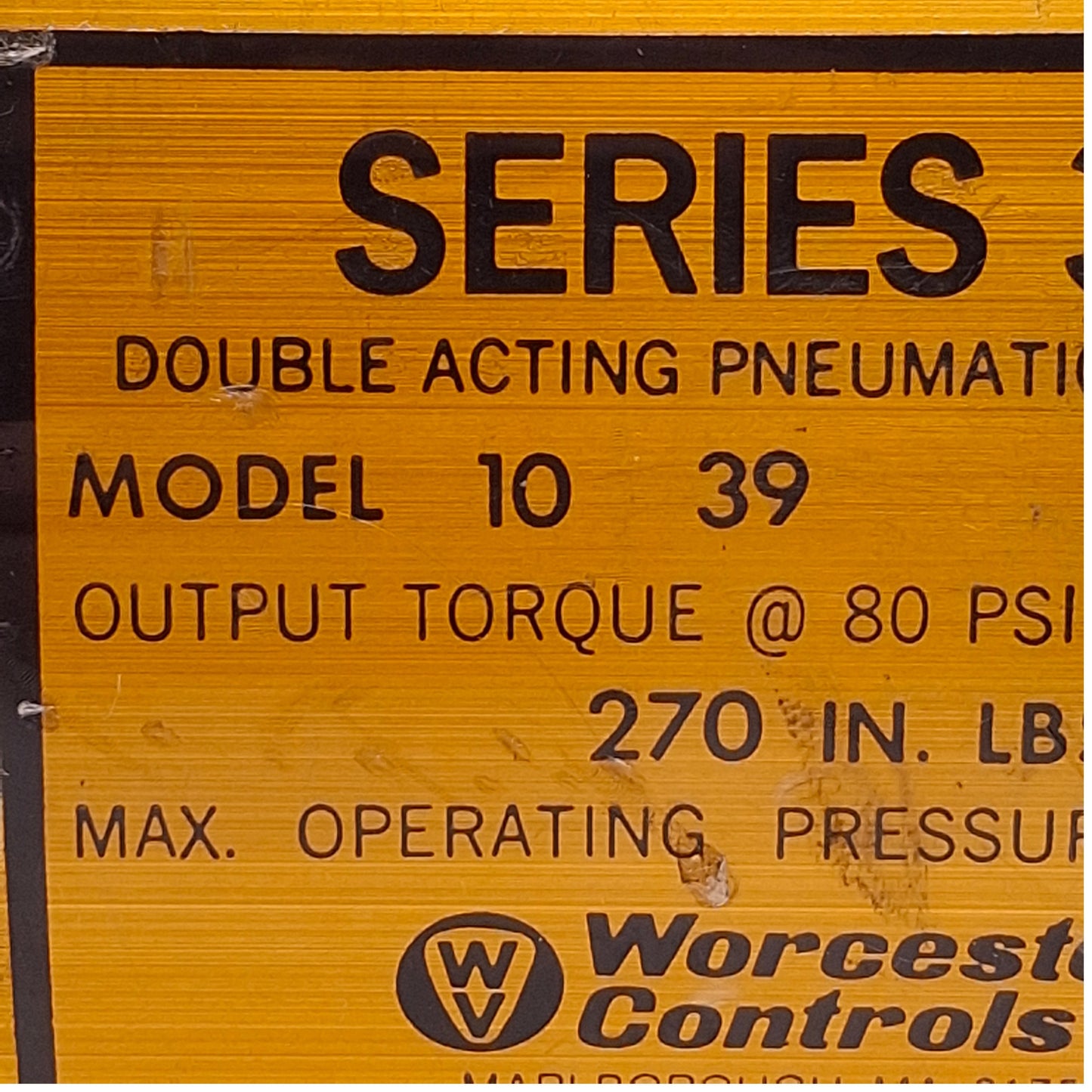 Used Worcester Controls 1039 Double Acting Pneumatic Actuator 260in-lb @ 80psi Output