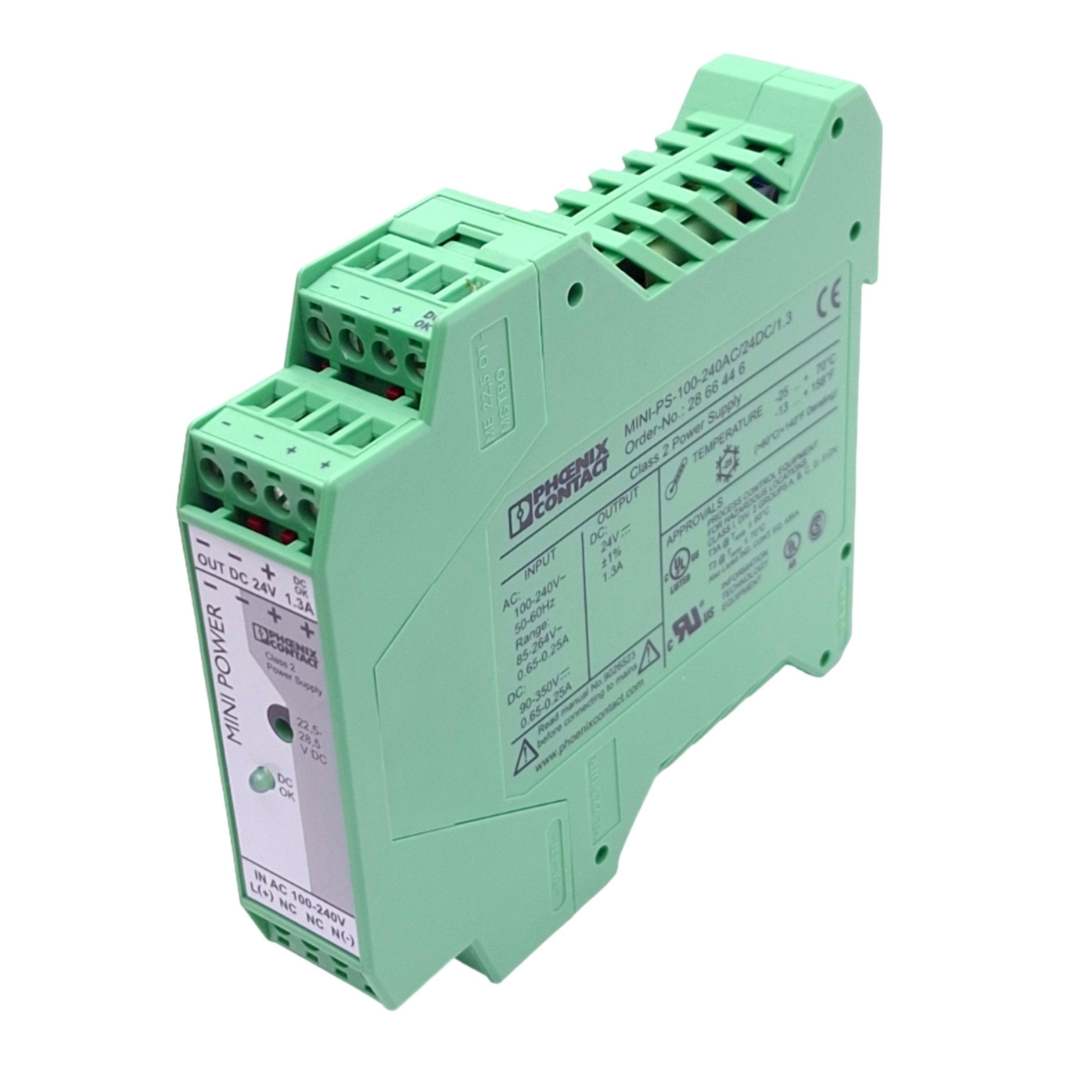 Phoenix Contact 2866446 Power Supply, 100-240VAC In, 24VDC 1.3A Out, D ...