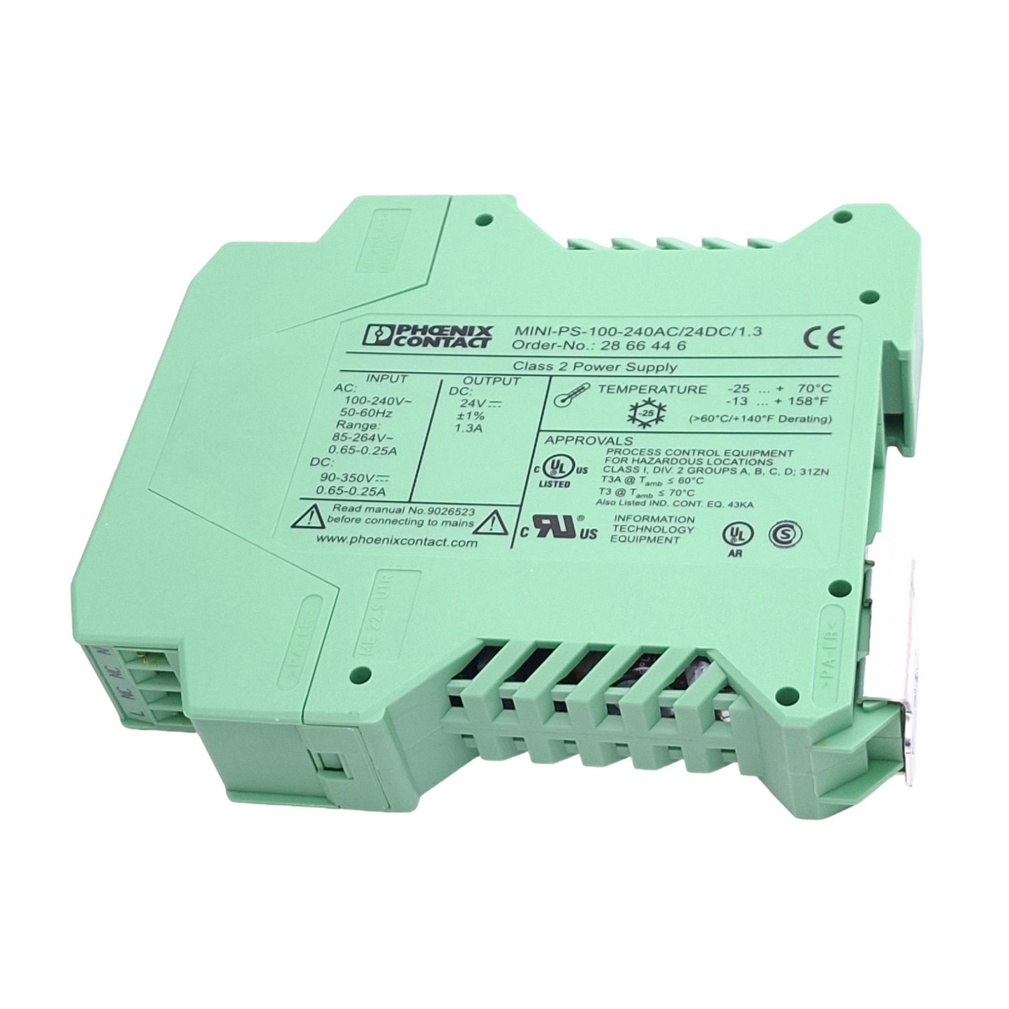 New Phoenix Contact 2866446 Power Supply, 100-240VAC In, 24VDC 1.3A Out, DIN Rail