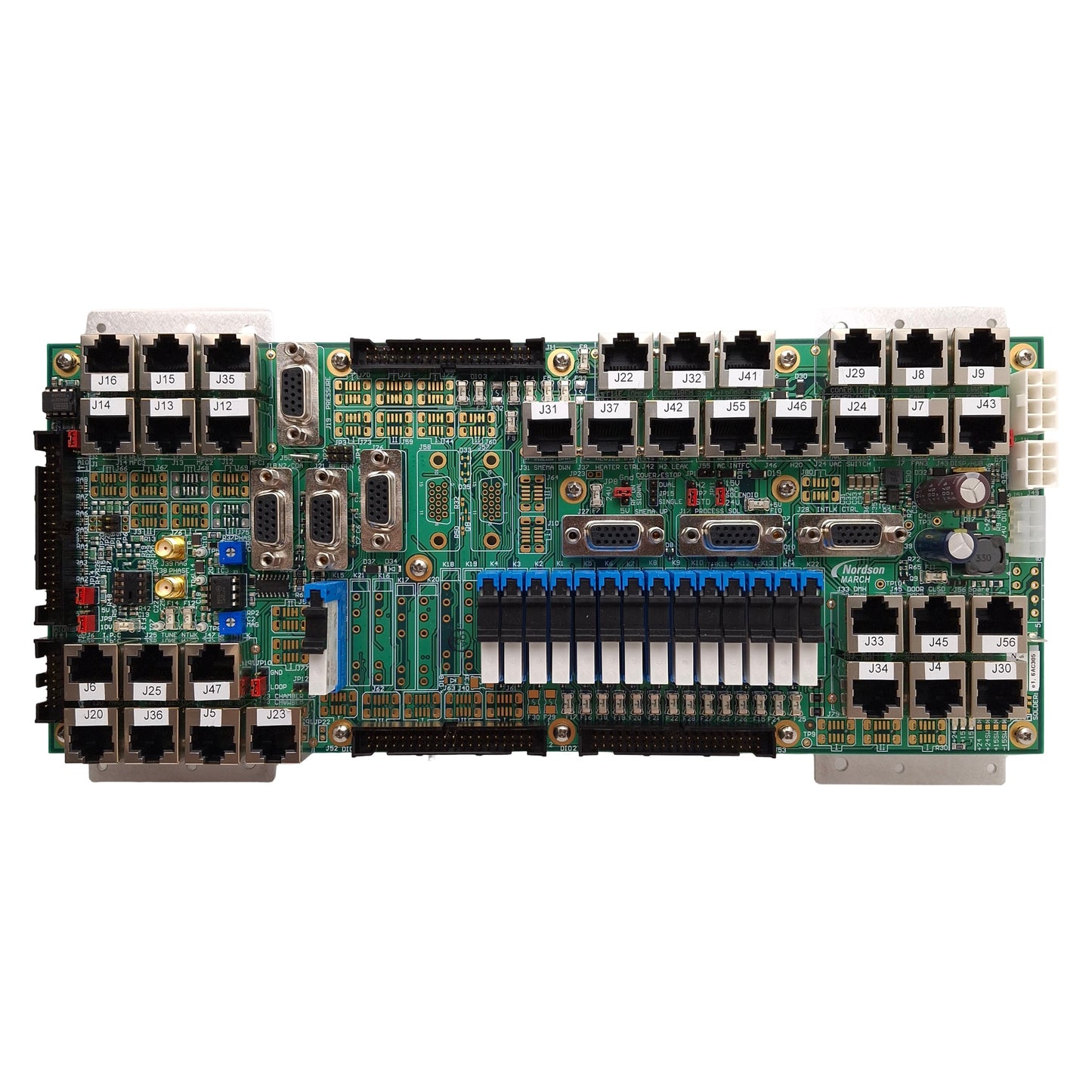 New – Open box Nordson March 6133890 Relay Board, (33x) RJ45, (7x) D-Sub 9-Pin *Missing Chip*