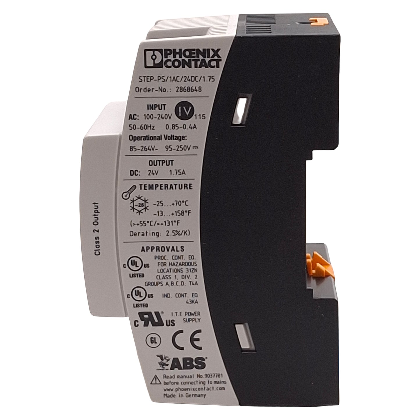 Used Phoenix Contact 2868648 STEP POWER Power Supply, 100-240VAC Input, 24VDC Output