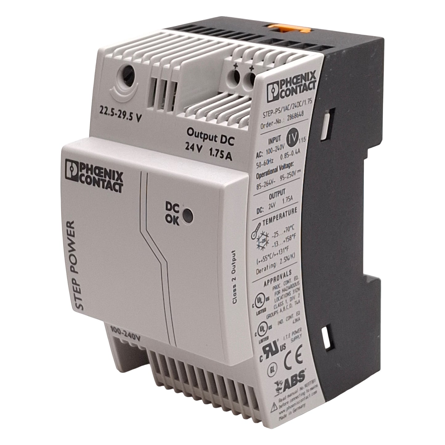 Used Phoenix Contact 2868648 STEP POWER Power Supply, 100-240VAC Input, 24VDC Output