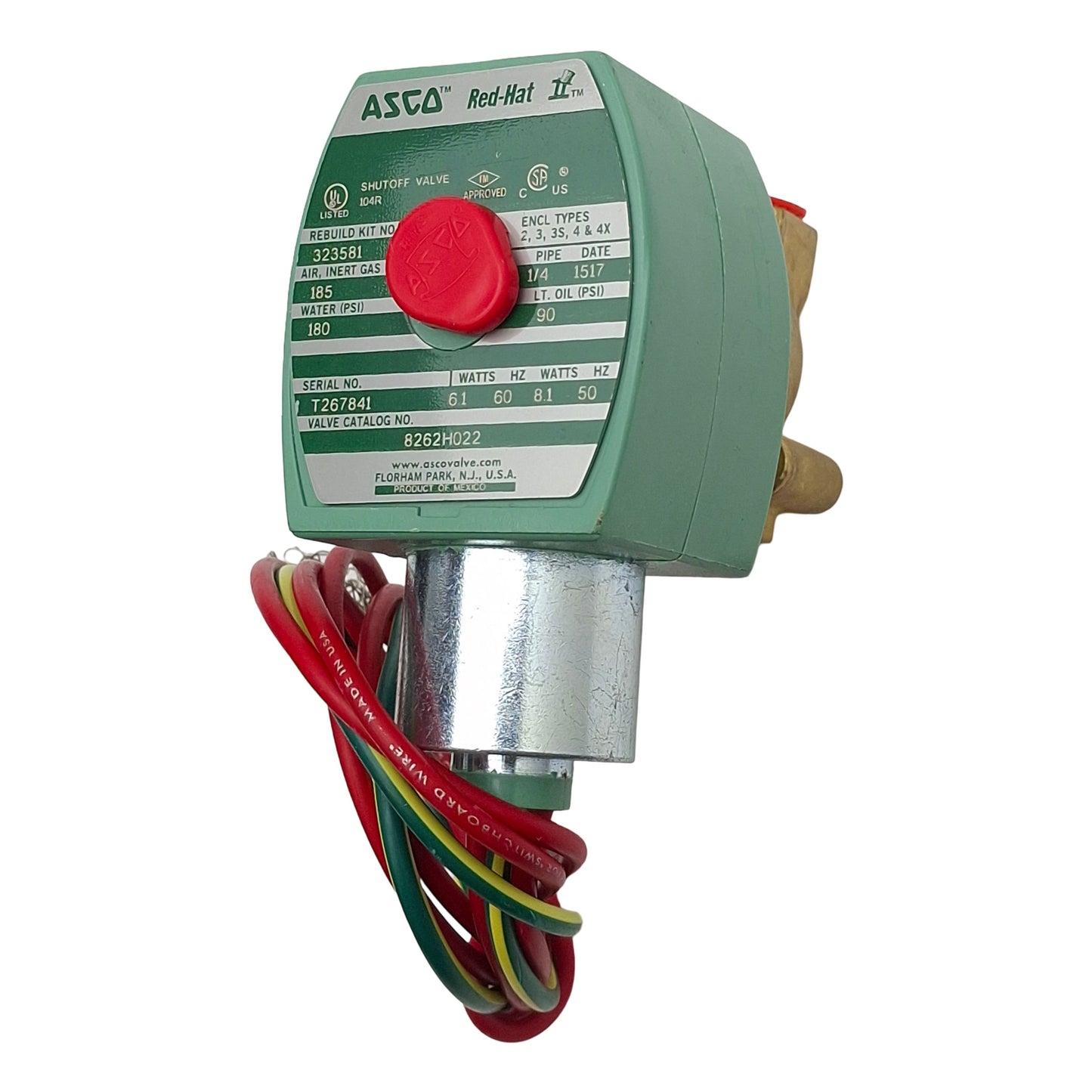 New – Open box Asco 8262H022 Redhat Solenoid Valve, 2-Way NC 1/4in NPT, 185psi, 110/120VAC Coil