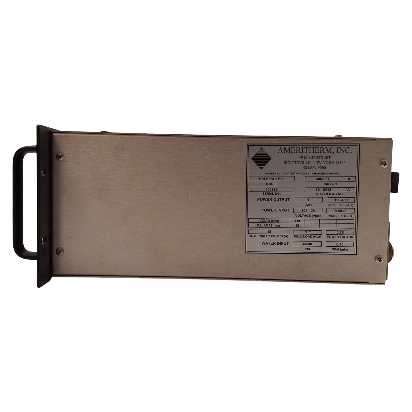 Used Ameritherm 300-0519 HotShot Power Supply 1kw Output, 105-129Vms Input, 40-80psi