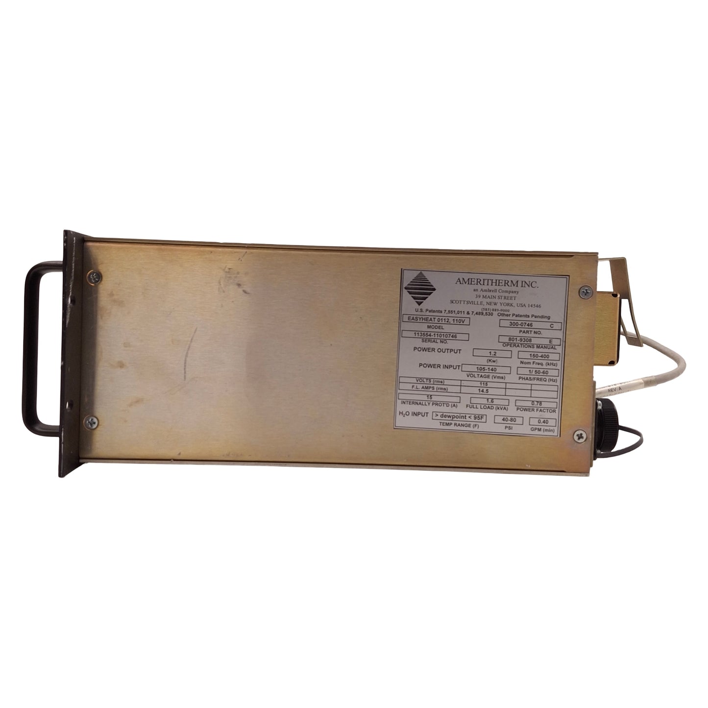 Used Ameritherm EasyHeat 0112 Induction Heating System 105-140Vac, 45°C Max, 5.6 Bar
