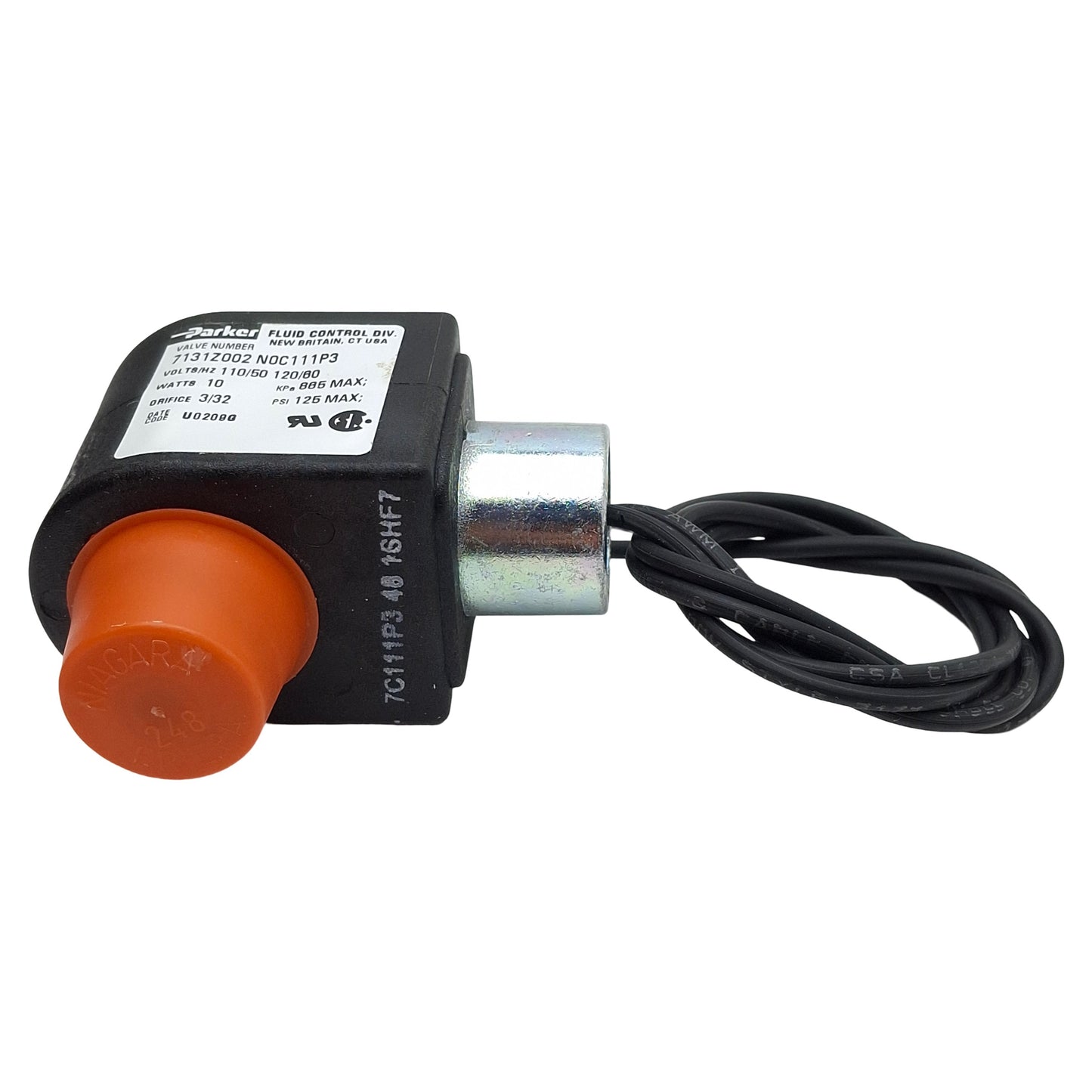 New – Open box Parker 7131Z002N0C111P3 Solenoid Valve, 3/2-Way 1/4in NPT, 125psi, 110VAC Coil