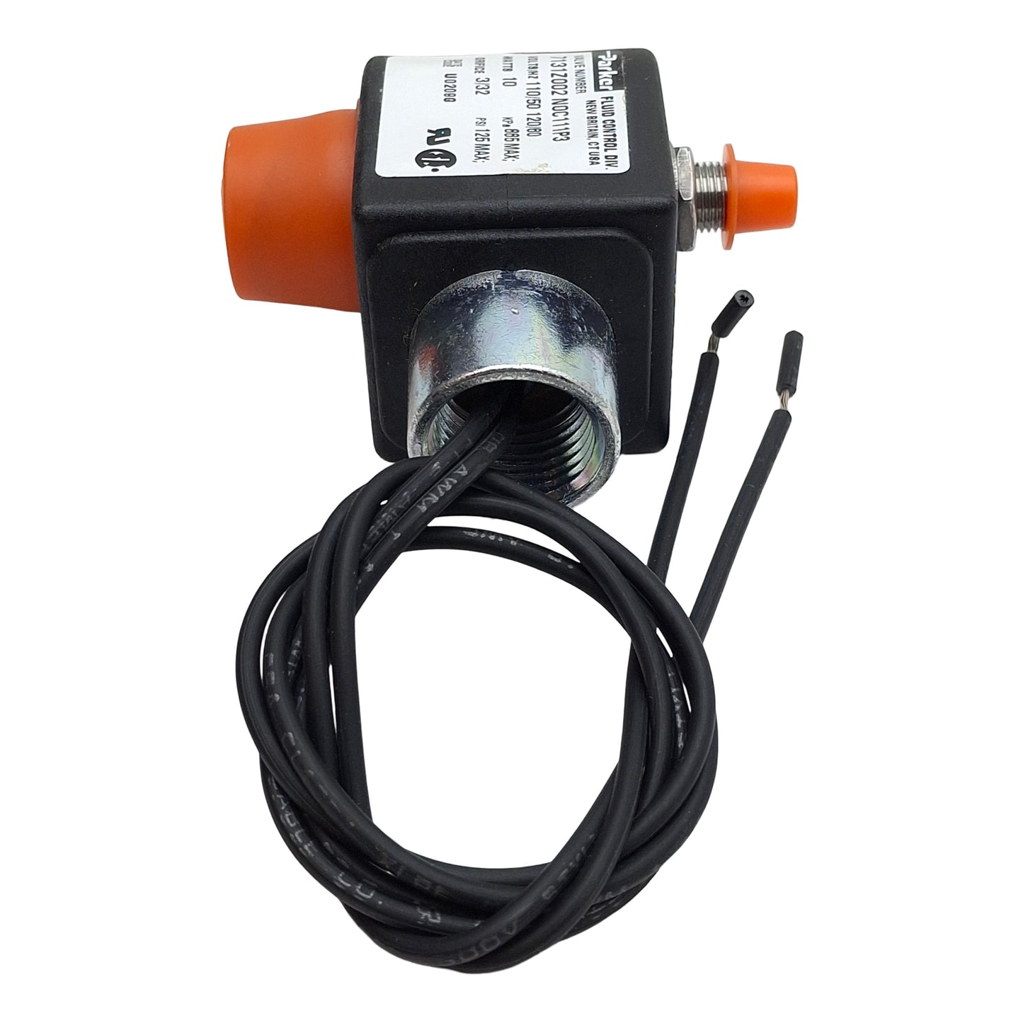 New – Open box Parker 7131Z002N0C111P3 Solenoid Valve, 3/2-Way 1/4in NPT, 125psi, 110VAC Coil