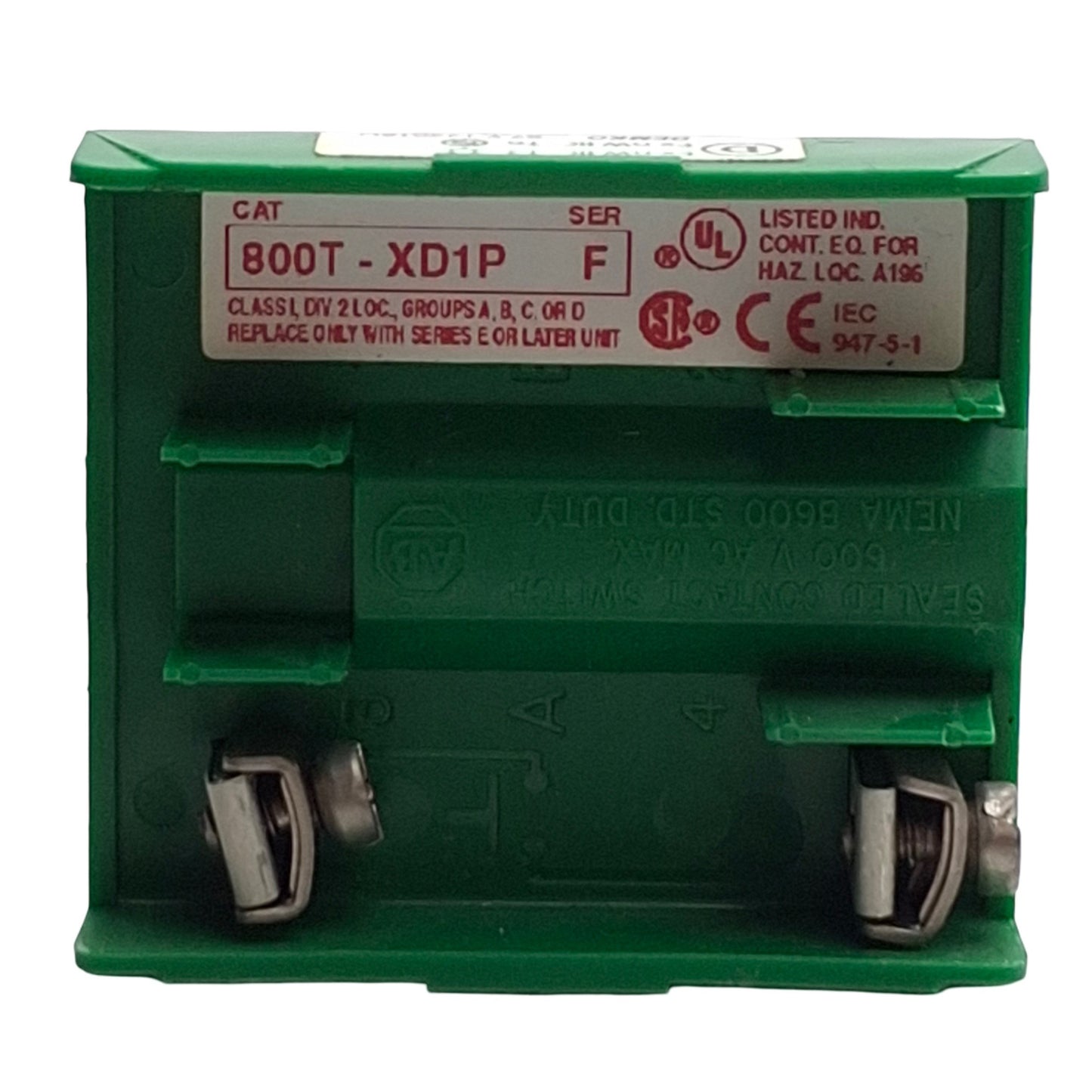 Used Allen Bradley 800T-XD1P Pushbutton Contact Block, 1NO, 600V 5A, 30mm