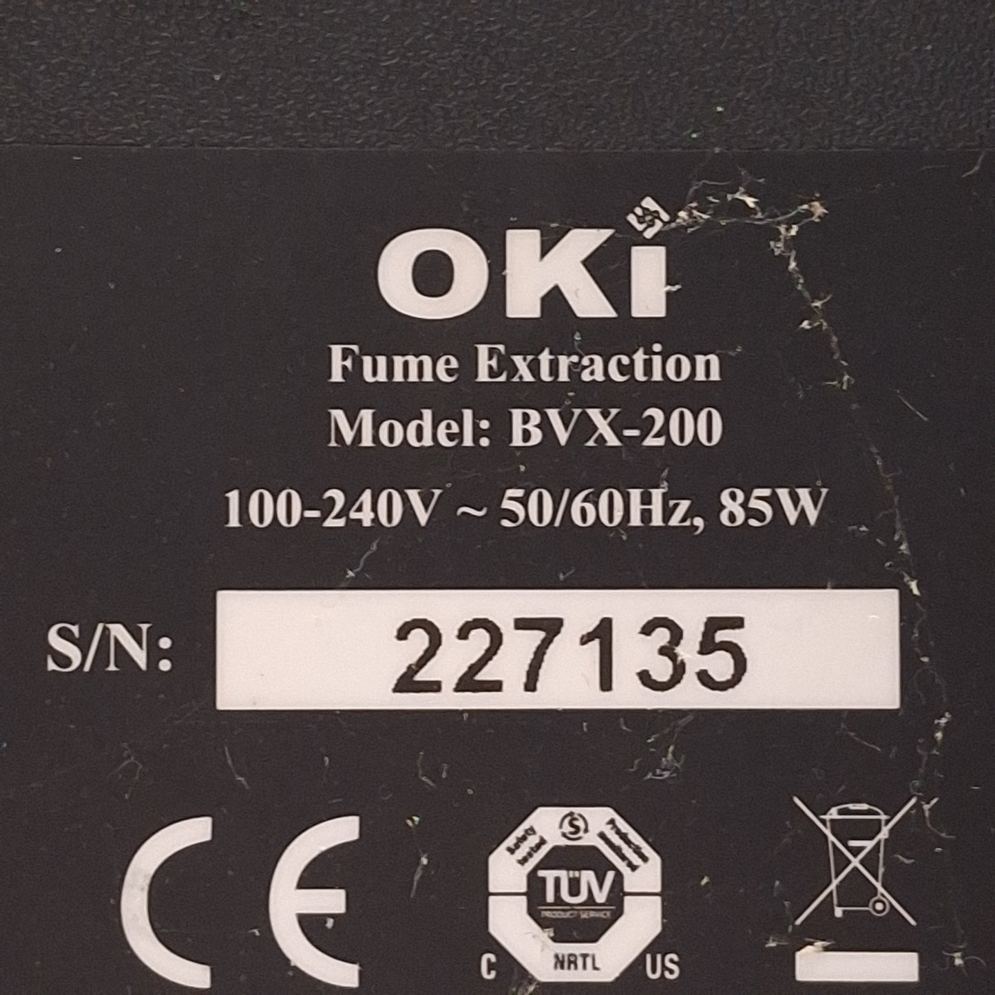 Used OKi BVX-200 Fume Extraction System, 0.3µm, 3.5" WC Suction, 450cfm, 100-240VAC