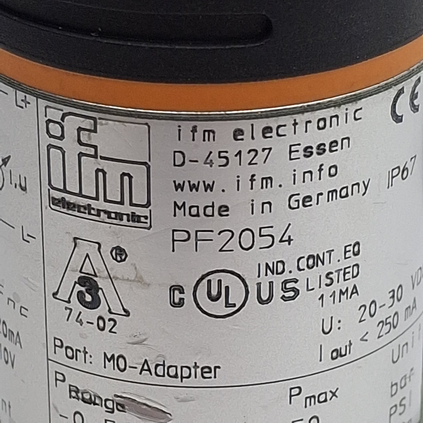 Used IFM PF2054 Flush Pressure Sensor, NPN/PNP, 20-30VDC, -7~145psi Range, 4-Pin M12