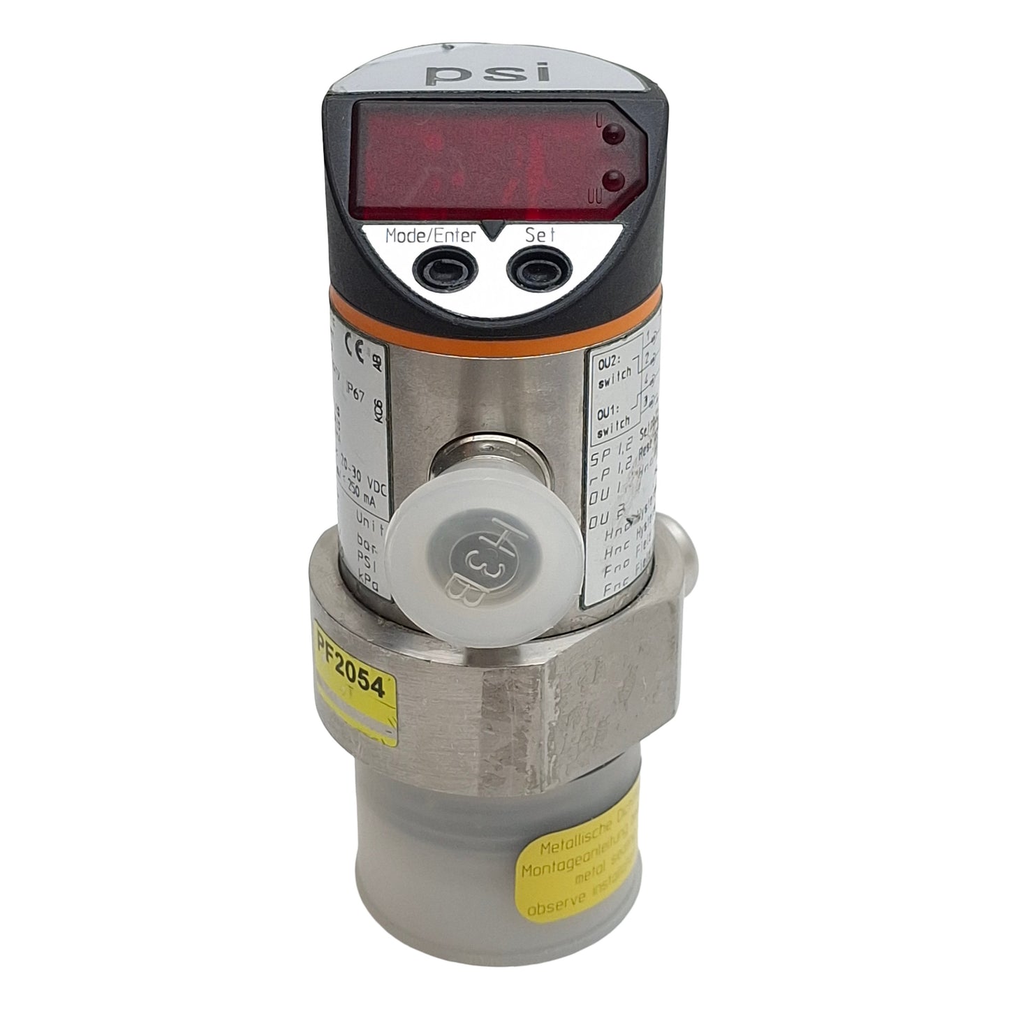 Used IFM PF2054 Flush Pressure Sensor, NPN/PNP, 20-30VDC, -7~145psi Range, 4-Pin M12