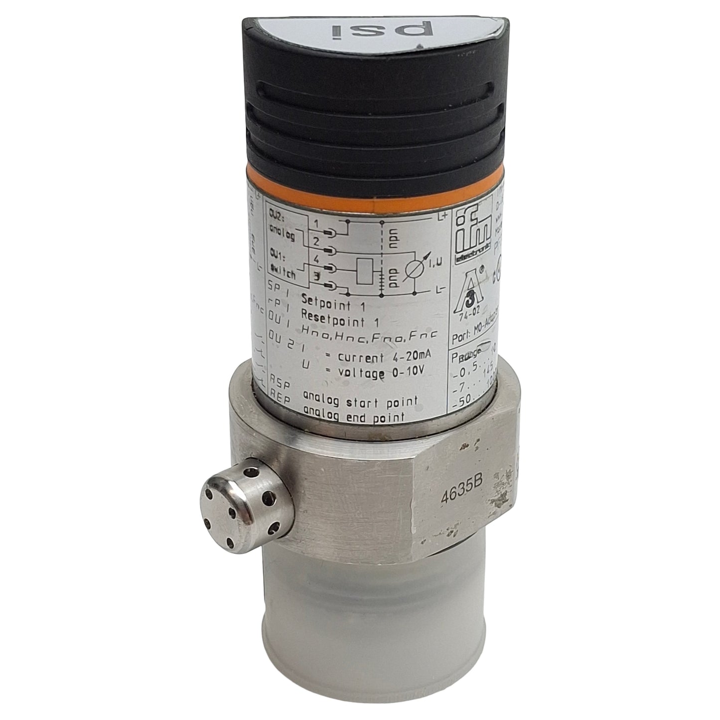 Used IFM PF2054 Flush Pressure Sensor, NPN/PNP, 20-30VDC, -7~145psi Range, 4-Pin M12