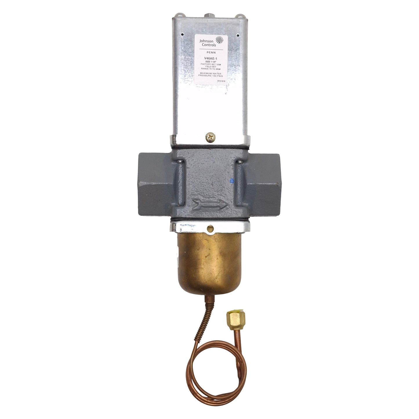 New – Open box Johnson Controls V46AE-1 Water Regulating Valve, 70-260psig Opening, 1-1/4in NPT