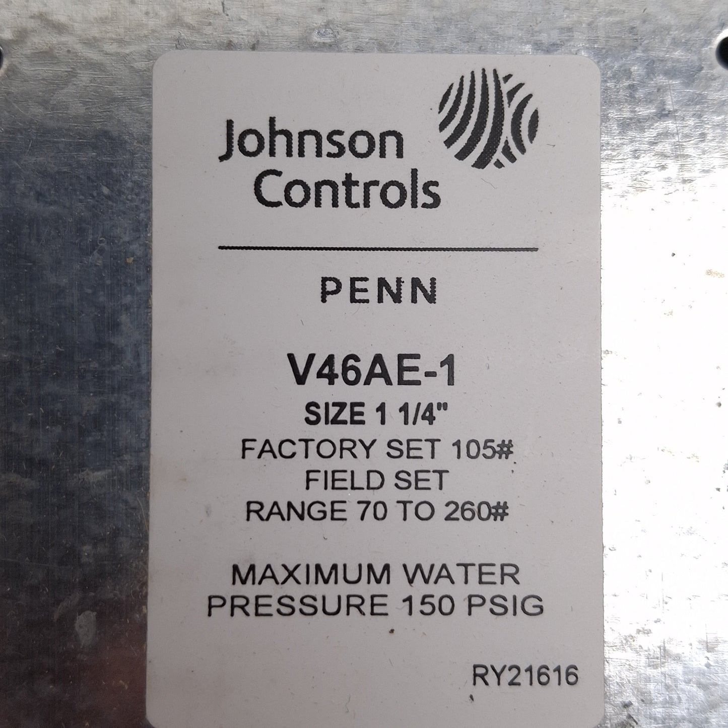 New – Open box Johnson Controls V46AE-1 Water Regulating Valve, 70-260psig Opening, 1-1/4in NPT