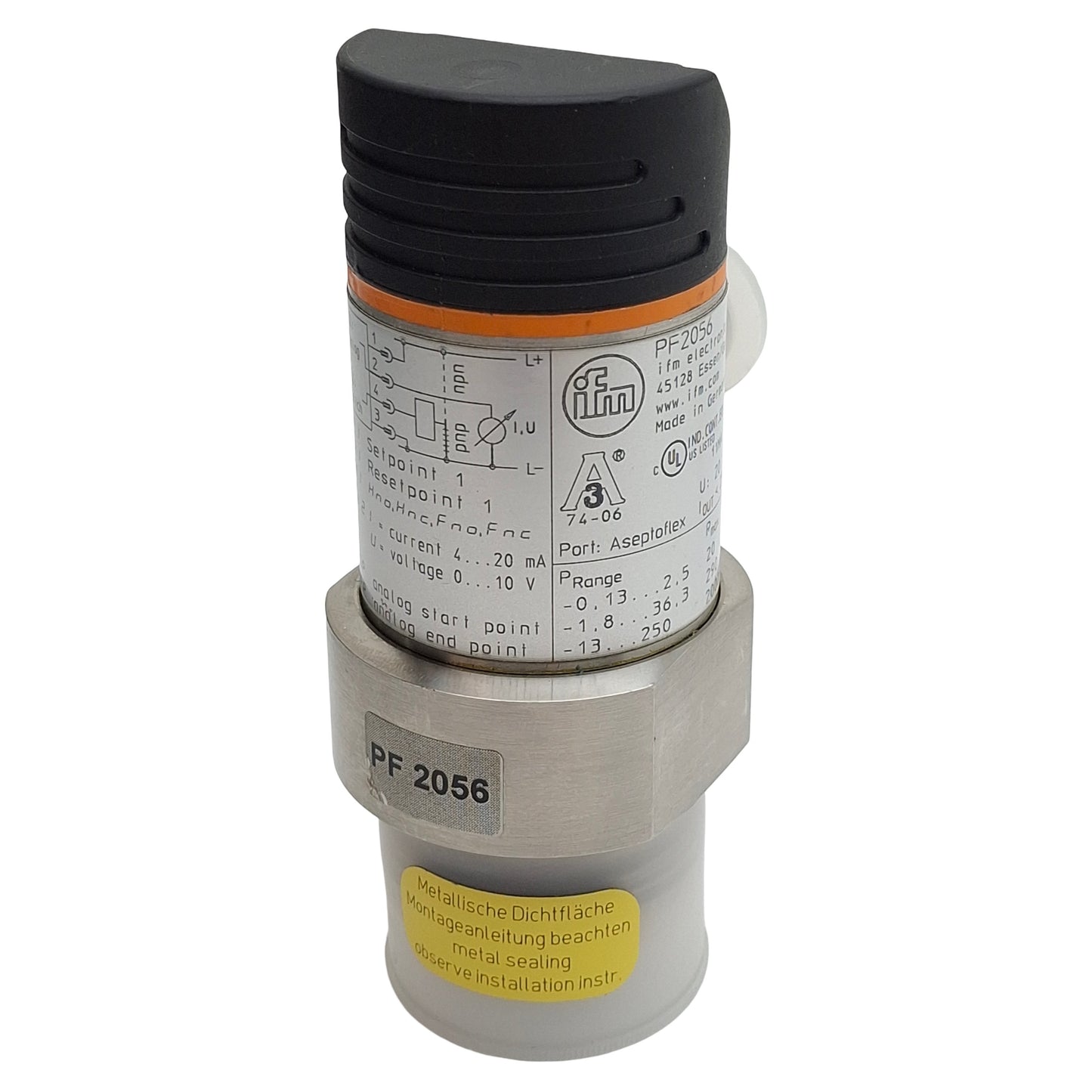 Used IFM PF2056 Flush Pressure Sensor, NPN/PNP, 20-30VDC, -0.13~2.5bar Range, 4P M12