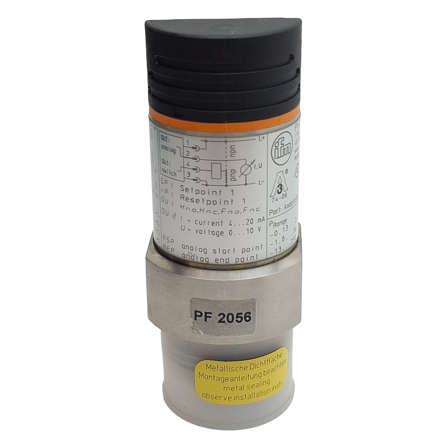 Used IFM PF2056 Flush Pressure Sensor, NPN/PNP, 20-30VDC, -0.13~2.5bar Range, 4P M12