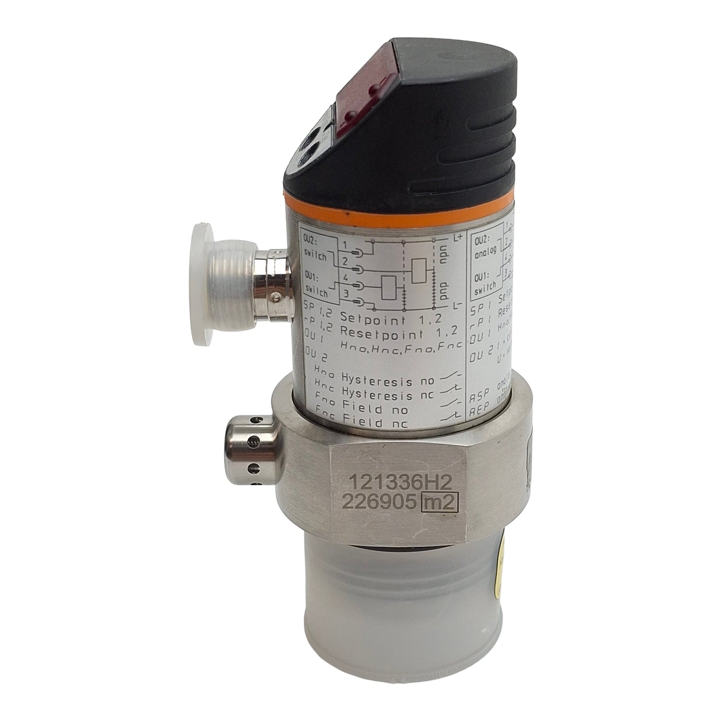 Used IFM PF2056 Flush Pressure Sensor, NPN/PNP, 20-30VDC, -0.13~2.5bar Range, 4P M12