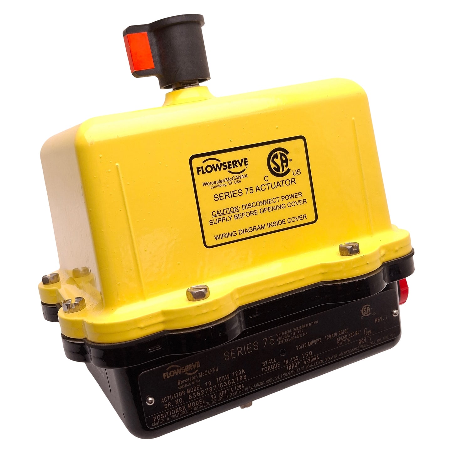 Used Flowserve 1075 Electric Actuator 120VAC 0.25A, 150in-lbs Stall, 120in-lbs Start
