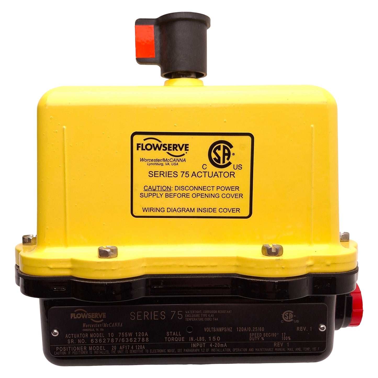 Used Flowserve 1075 Electric Actuator 120VAC 0.25A, 150in-lbs Stall, 120in-lbs Start