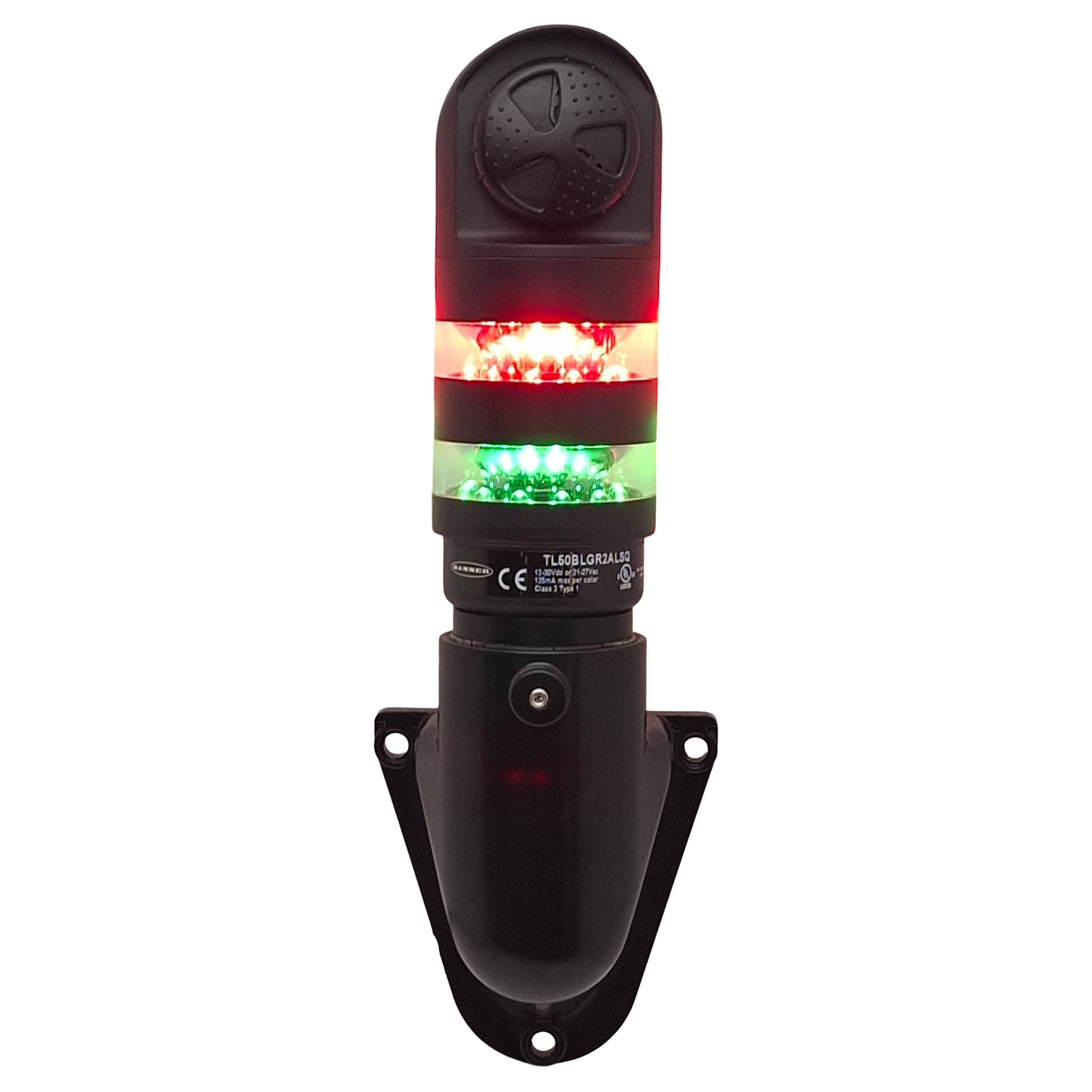Used Banner T50BLGR2ALSQ Beacon Tower Light w/ Alarm, Flashing Red, Steady Green, 24V