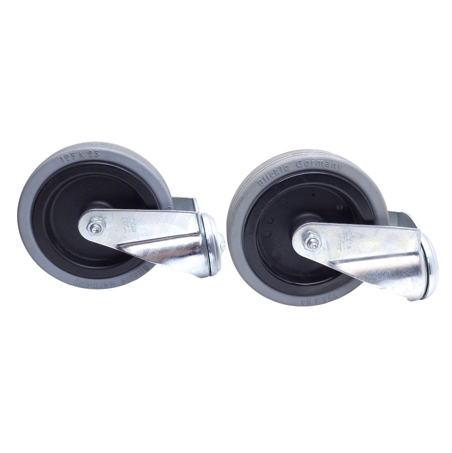 Used Lot of 2 Blickle LKRA-VPA 125K Swivel Casters, ø125mm x 25mm Wheel, 100kg