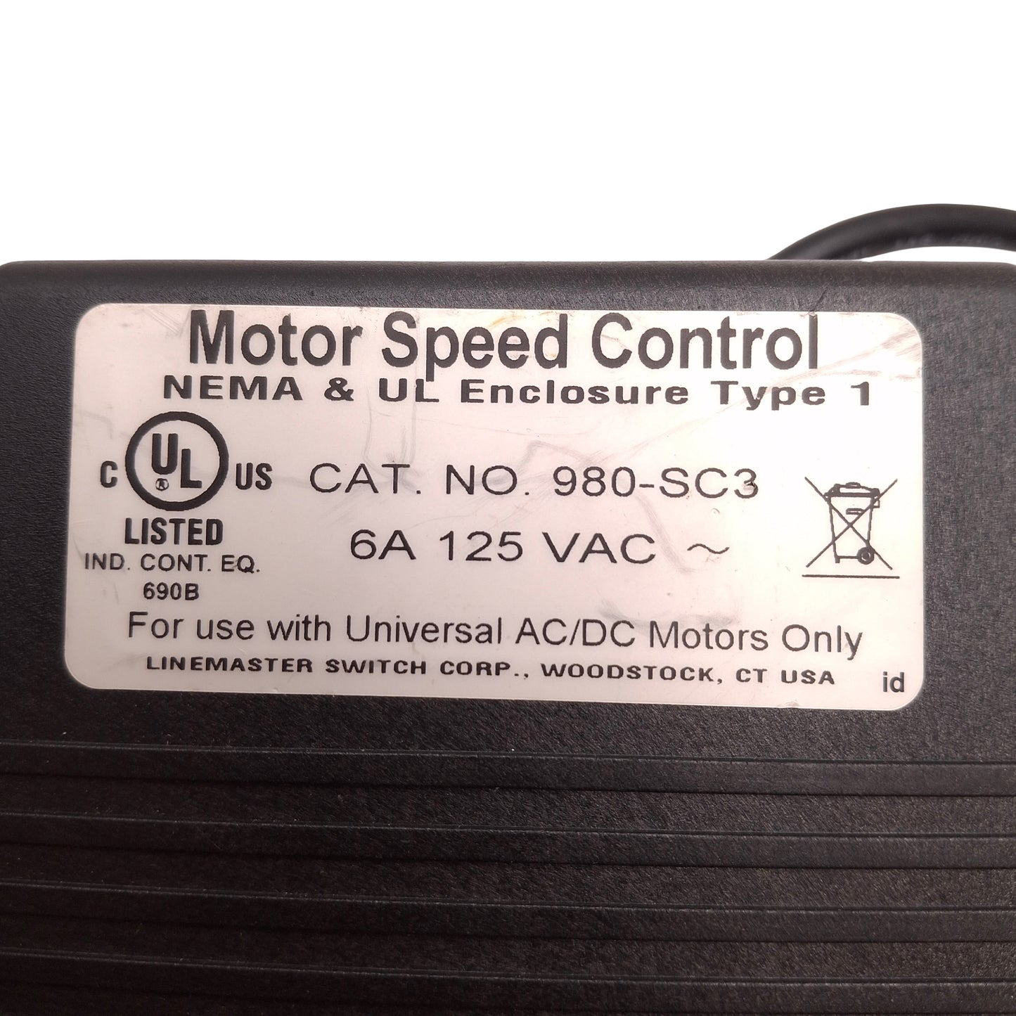 Used Linemaster 980-SC3 Motor Speed Control Momentary Foot Pedal Switch, 6A 125VAC