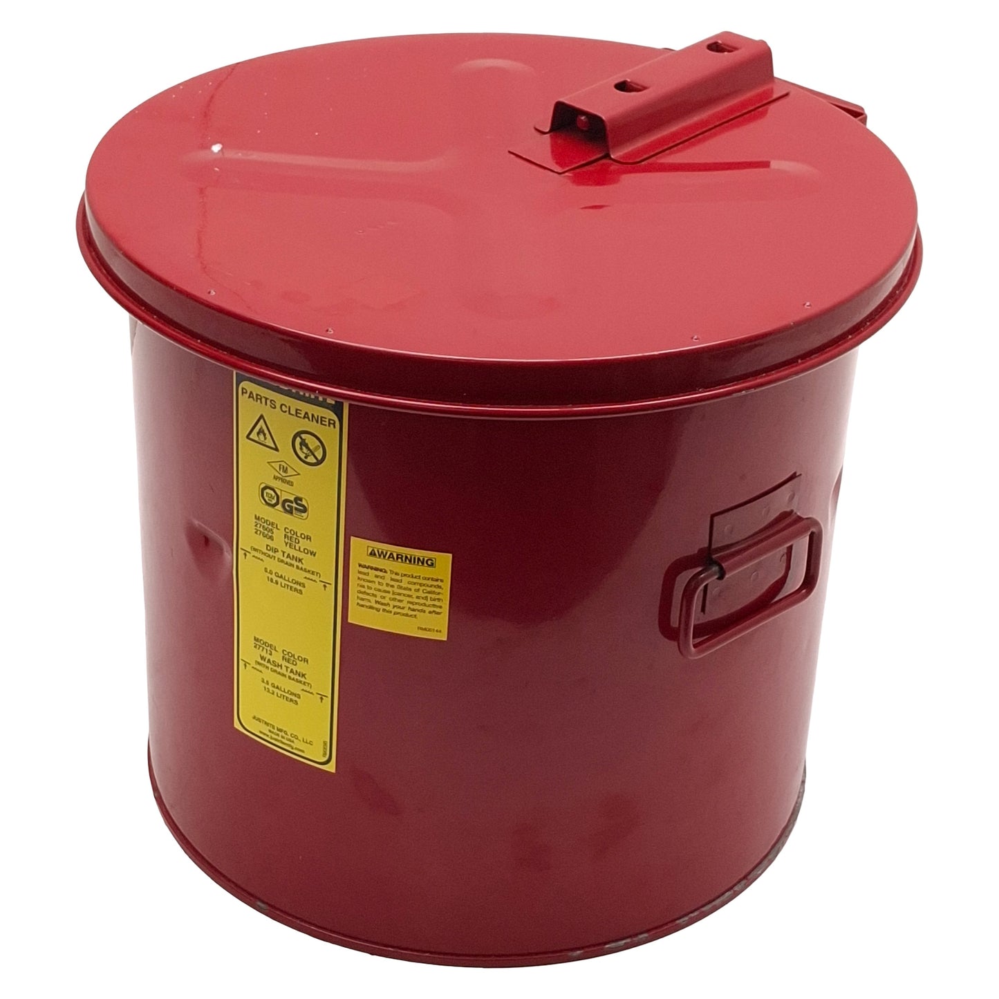 Used Justrite 27605 Dip Tank For Parts Cleaning, 5 Gallon, Steel, Manual Cover