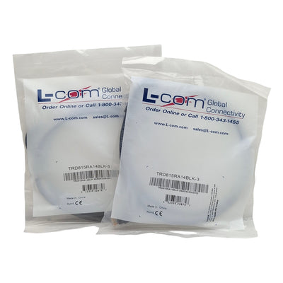 New Lot of 2 L-Com TRD815RA14BLK-3 5E Ethernet Patch Cord, RJ45 90° to RJ45 90°, 3ft