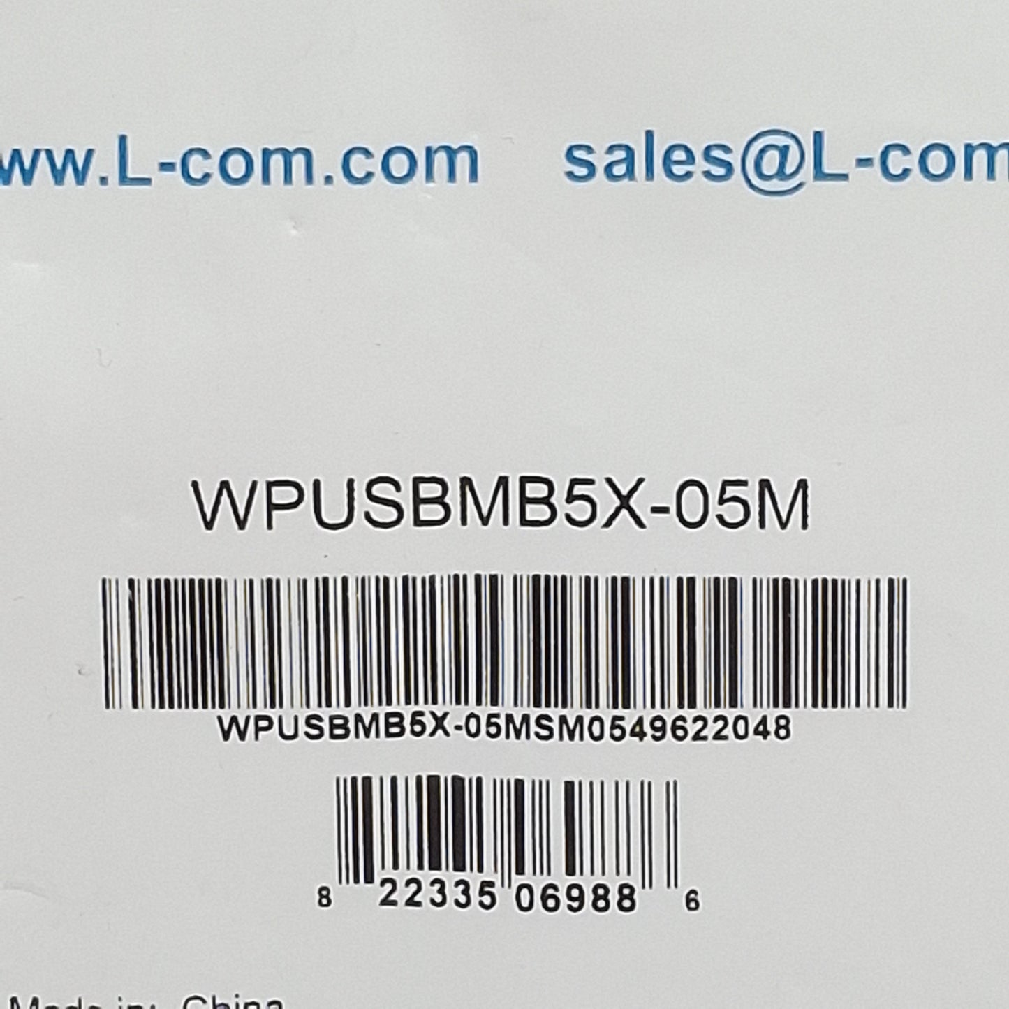 New L-Com WPUSBMB5X-05M Waterproof USB Cable, Mini B 5 Female to Mini B 5 Male, 0.5m