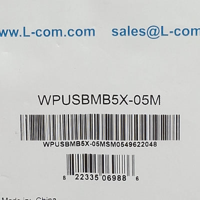 New L-Com WPUSBMB5X-05M Waterproof USB Cable, Mini B 5 Female to Mini B 5 Male, 0.5m