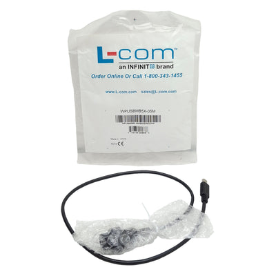 New L-Com WPUSBMB5X-05M Waterproof USB Cable, Mini B 5 Female to Mini B 5 Male, 0.5m