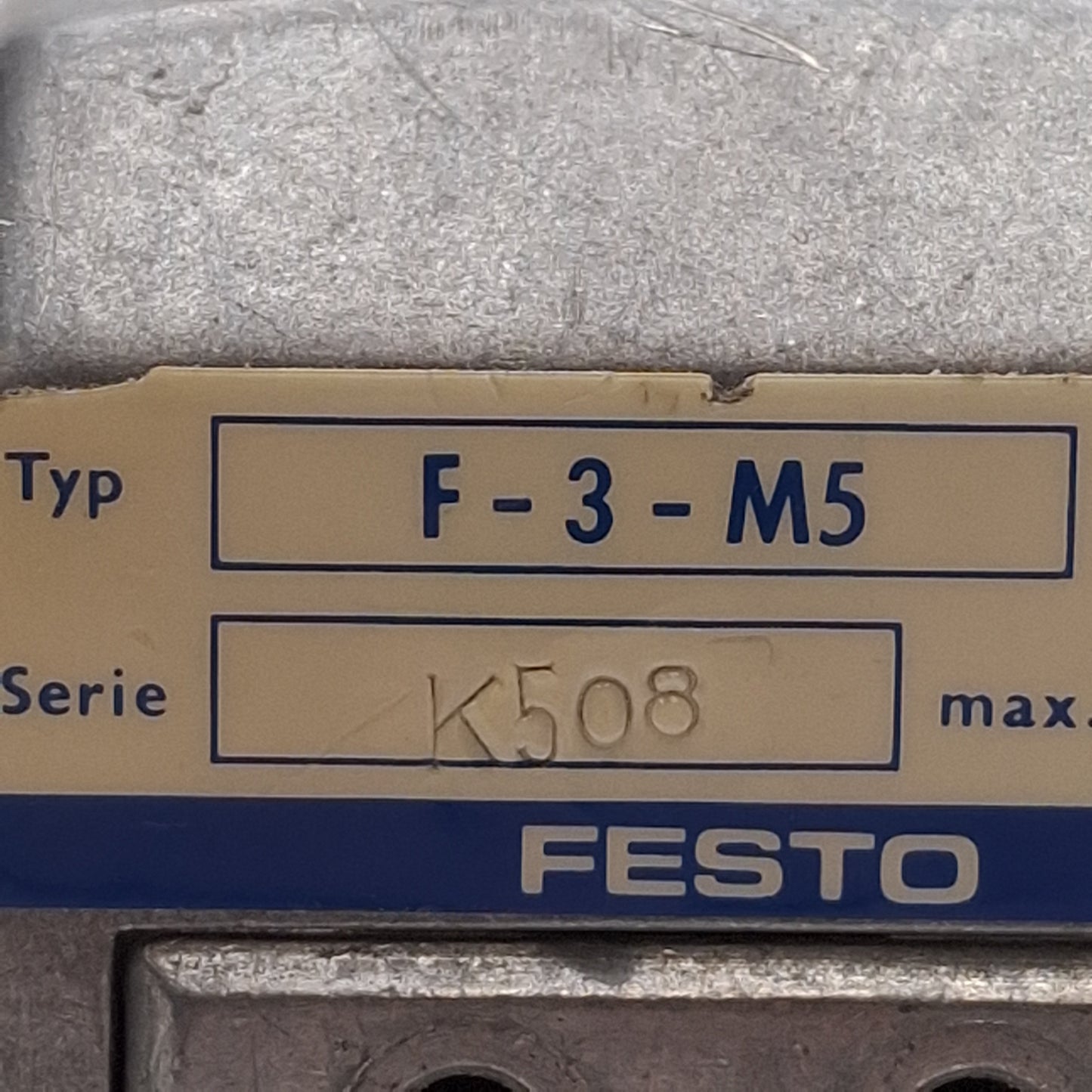 Used Festo F-3-M5 Pneumatic Pushbutton Valve, 3/2-Way Normally Closed, -0.9~8bar, M5