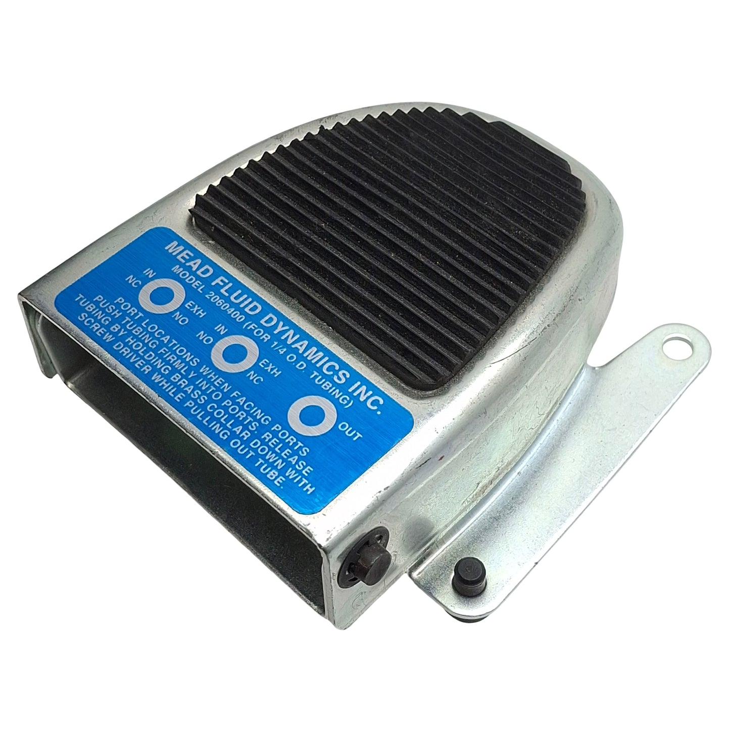 Used Mead 2060400 Pneumatic Foot Pedal Valve, 3-Way 2NC, ø1/4in Tube, 0.11Cv, 120psi